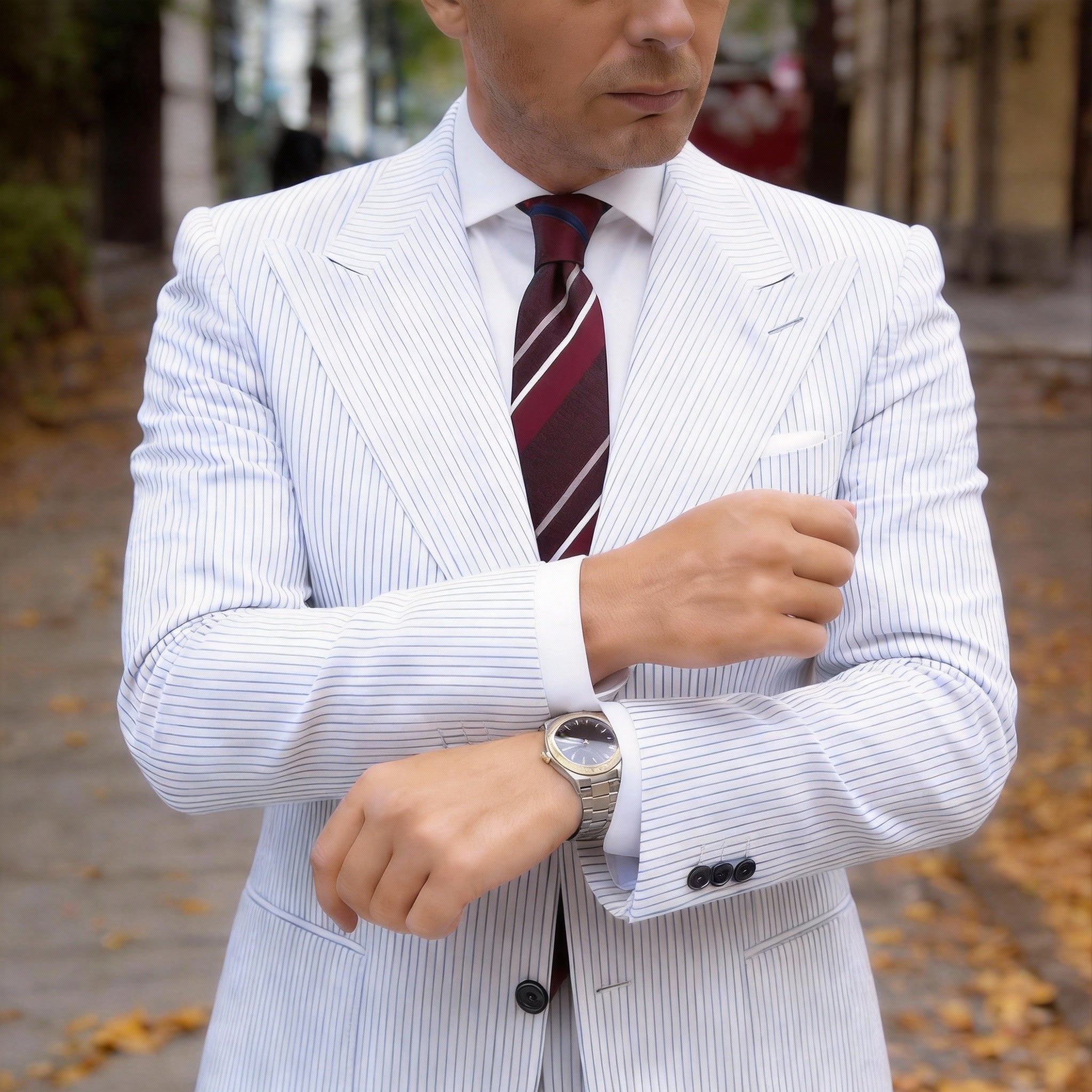 Maroon With White Striped Necktie