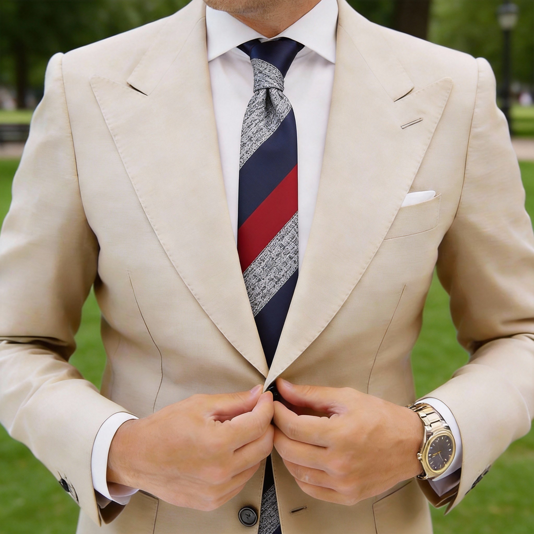 Blue with Red & Gray Striped Necktie