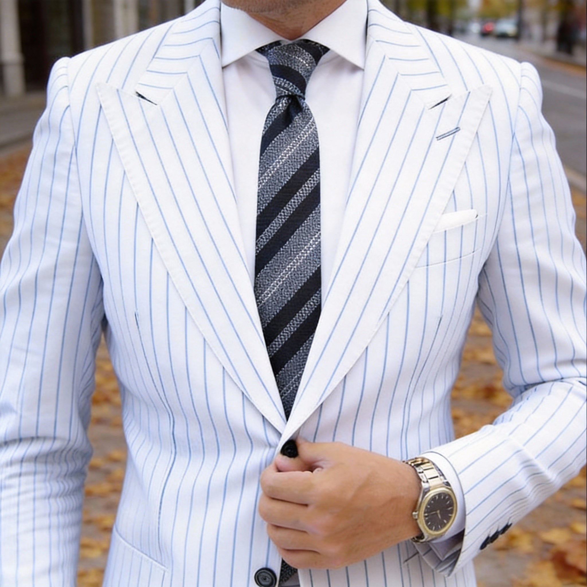 Gray With Black Striped Necktie