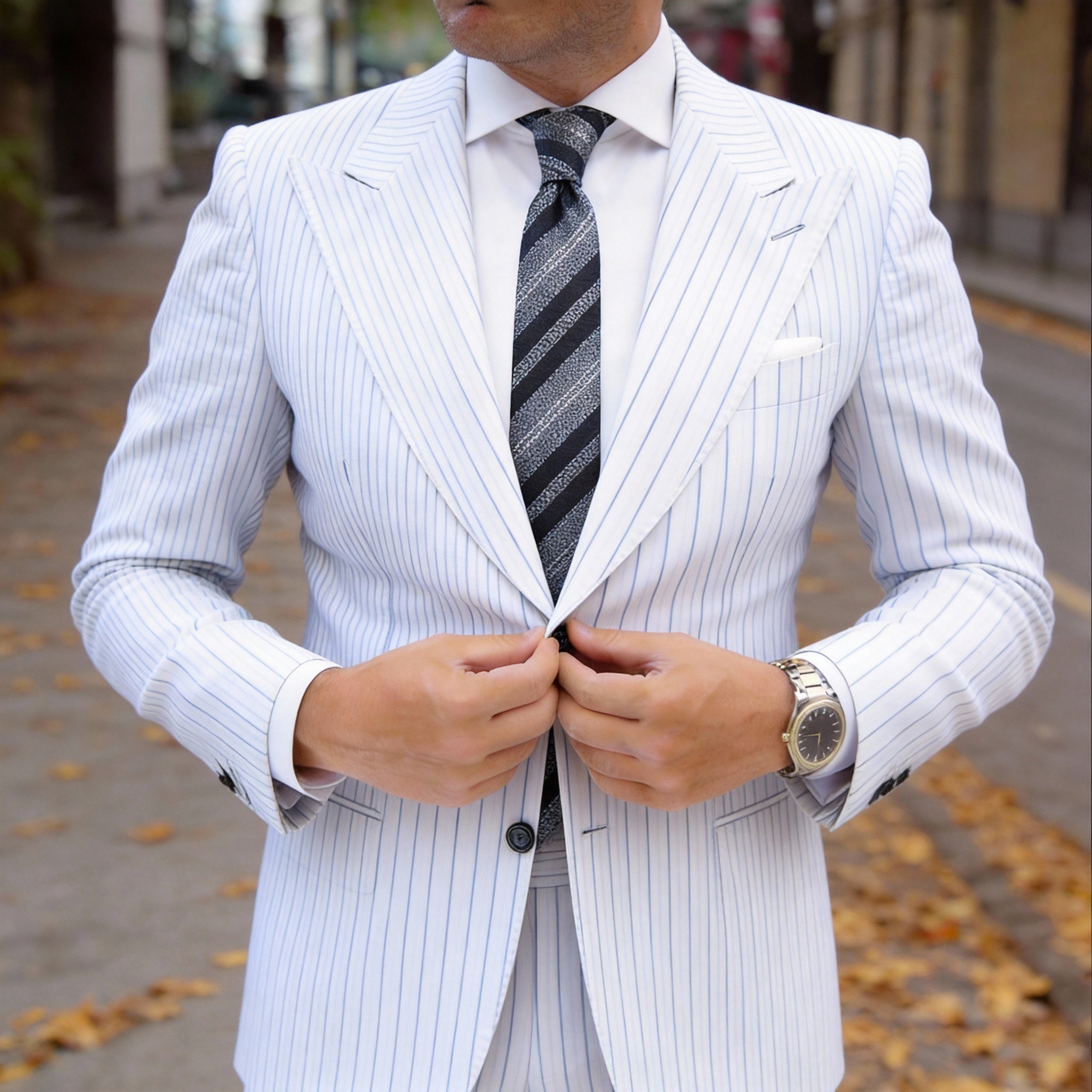 Gray With Black Striped Necktie