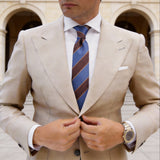 Blue With Maroon Orange Herringbone Stripes Necktie