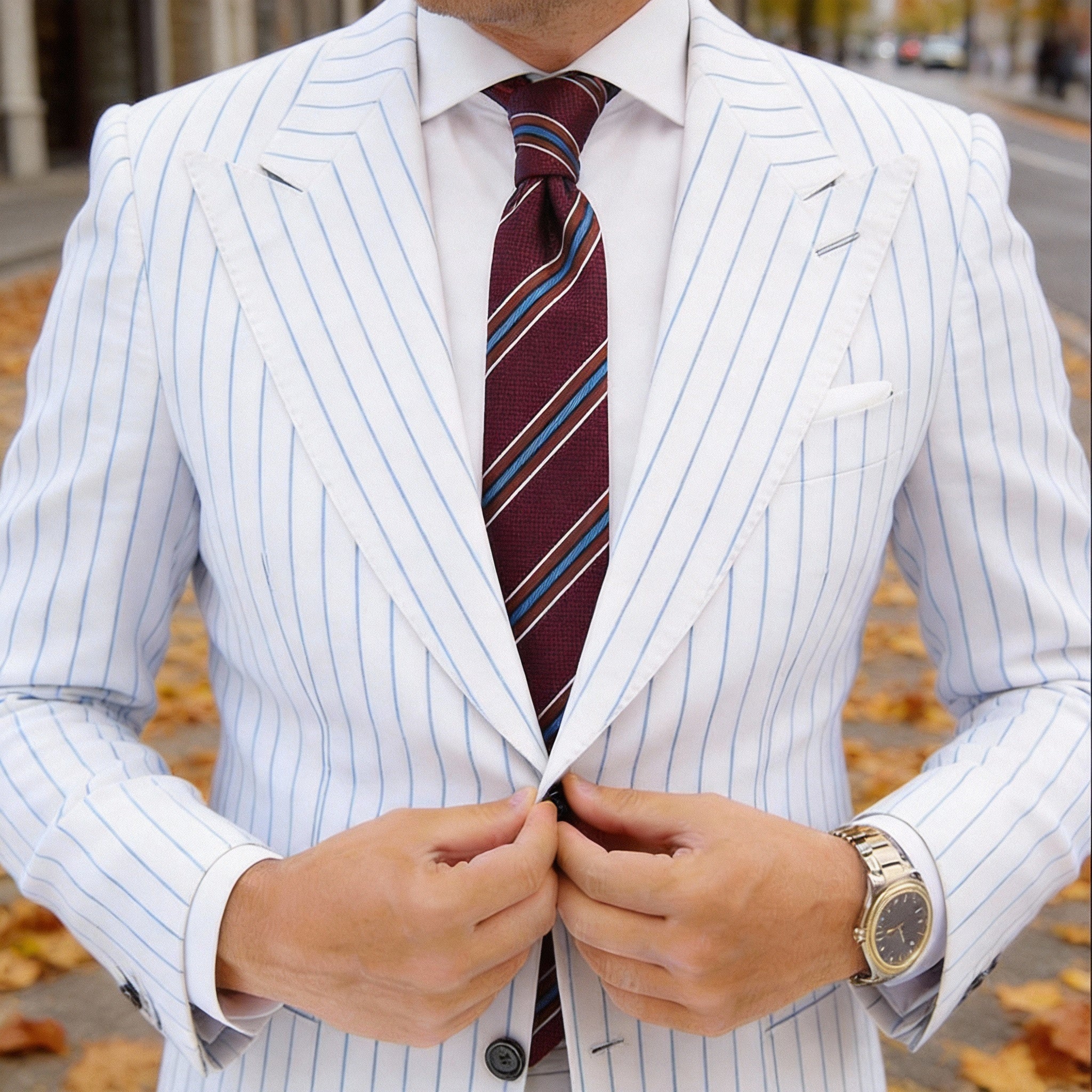 Burgundy with Blue Brown Striped Necktie