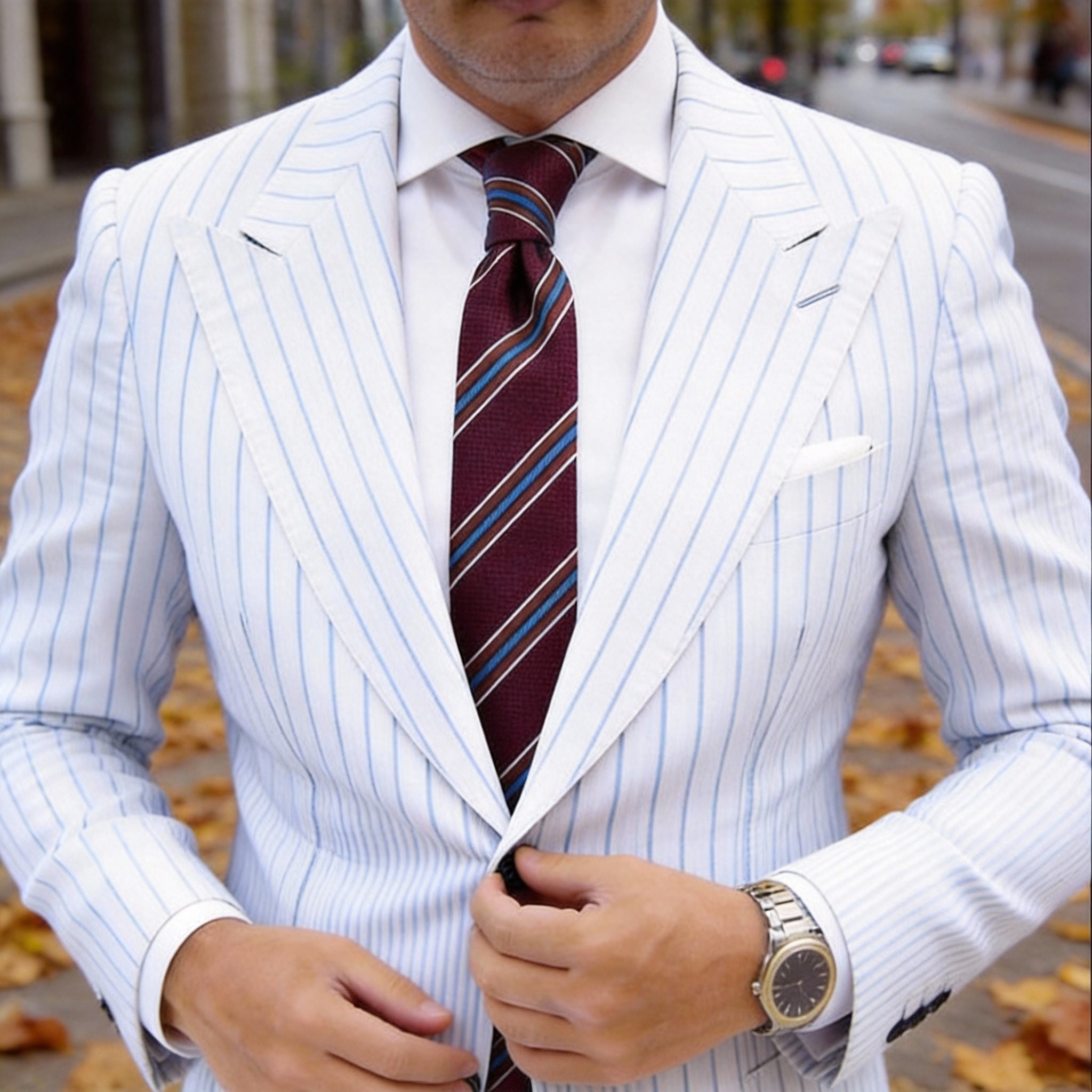 Burgundy with Blue Brown Striped Necktie