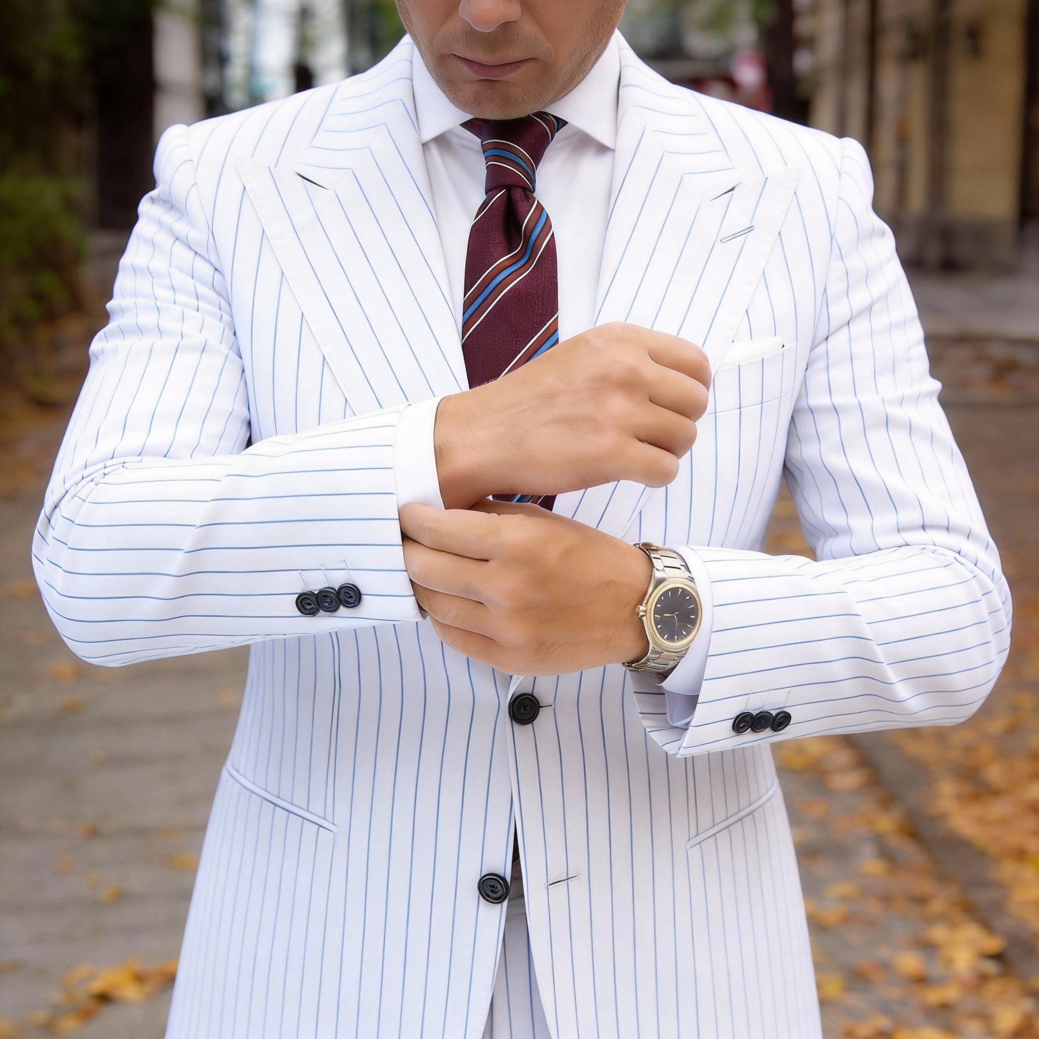 Burgundy with Blue Brown Striped Necktie