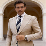 Dark Blue with Light Beige Striped Necktie