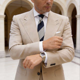 Dark Blue with Light Beige Striped Necktie