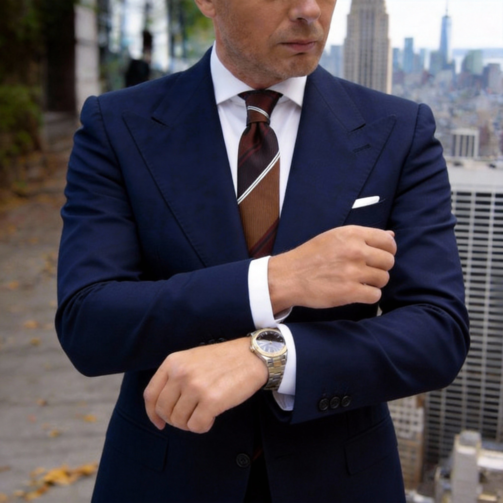 Brown With White Striped Necktie