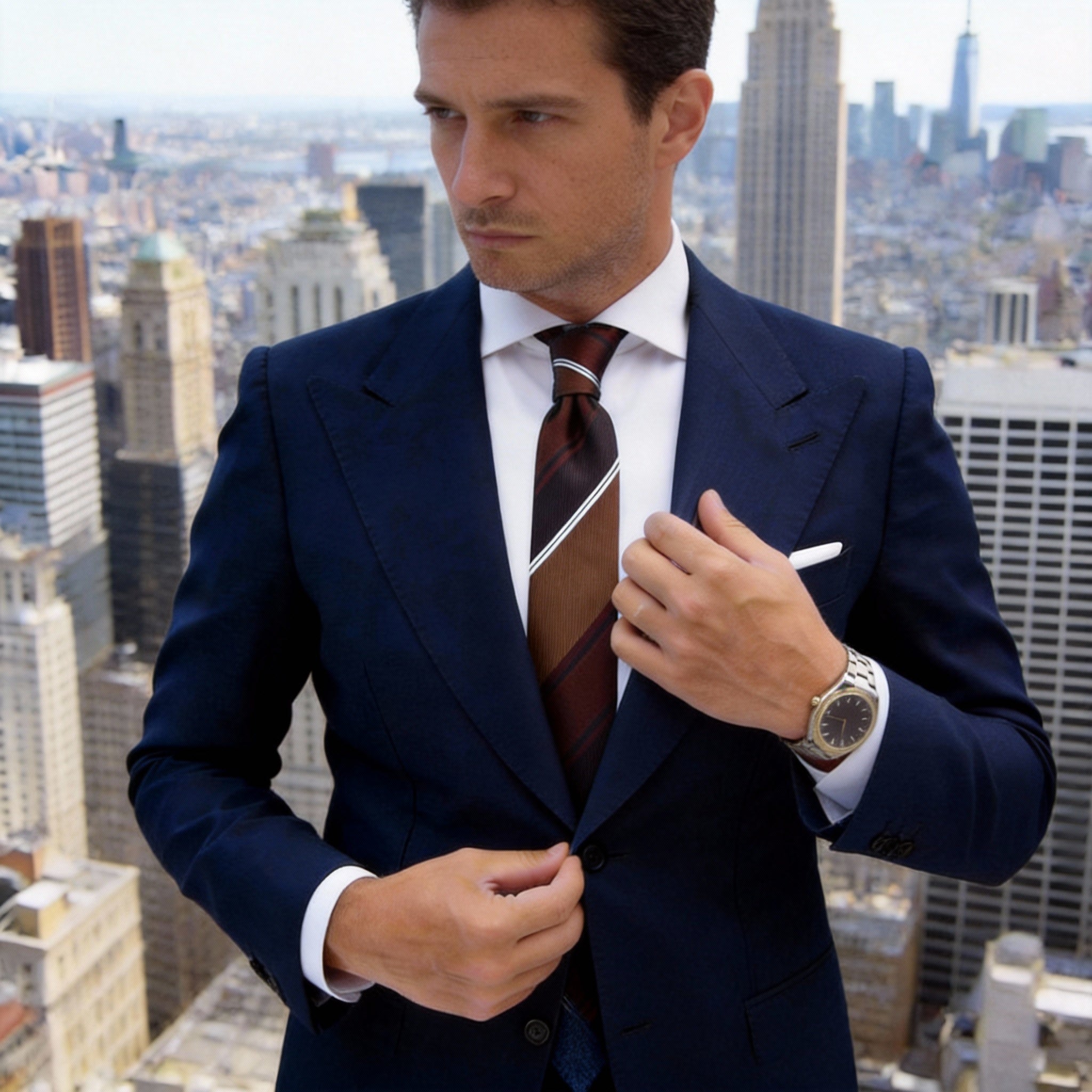 Brown With White Striped Necktie