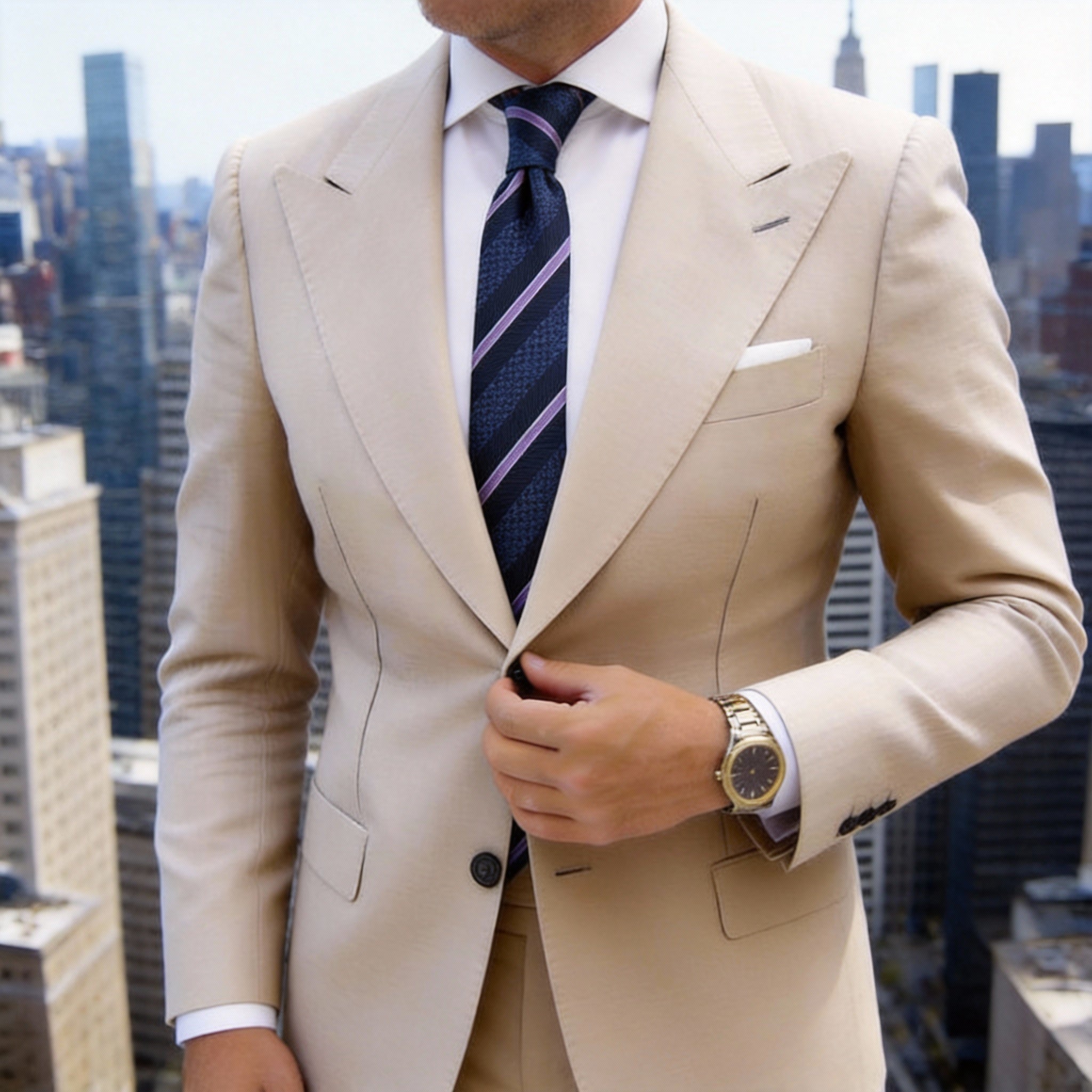 Navy With Blue Striped Geometric Necktie