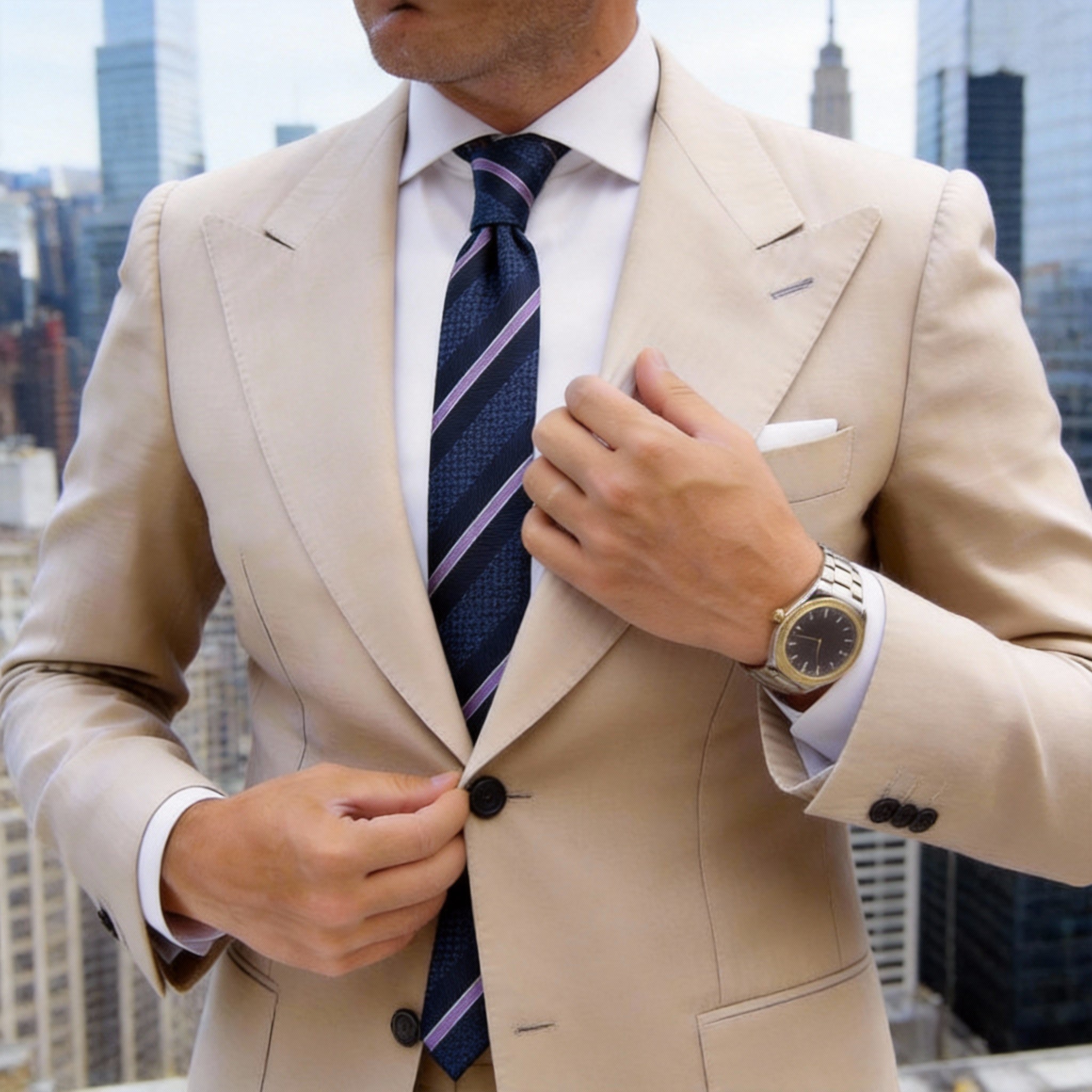 Navy With Blue Striped Geometric Necktie