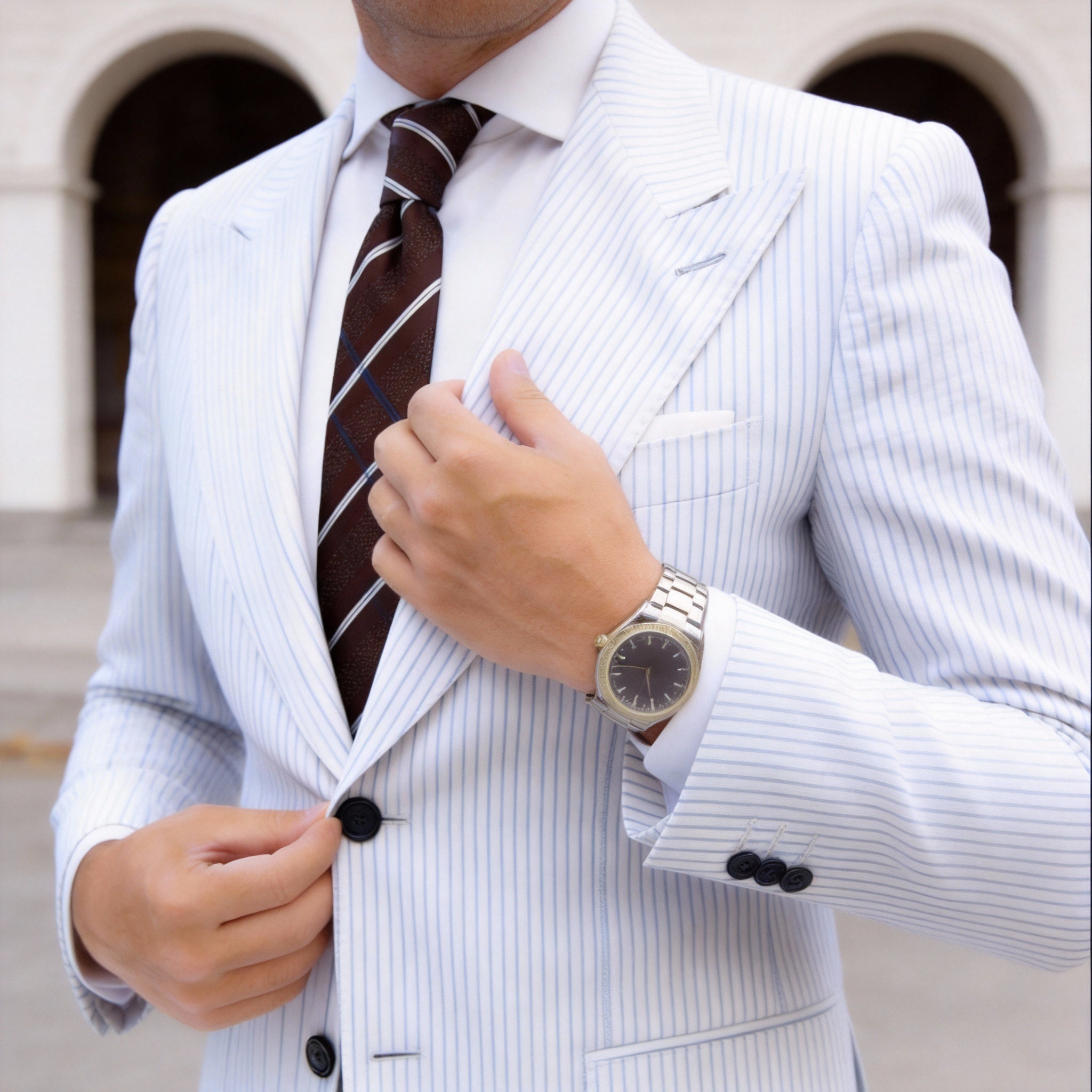 Dark Brown With Blue-White Plaid Necktie