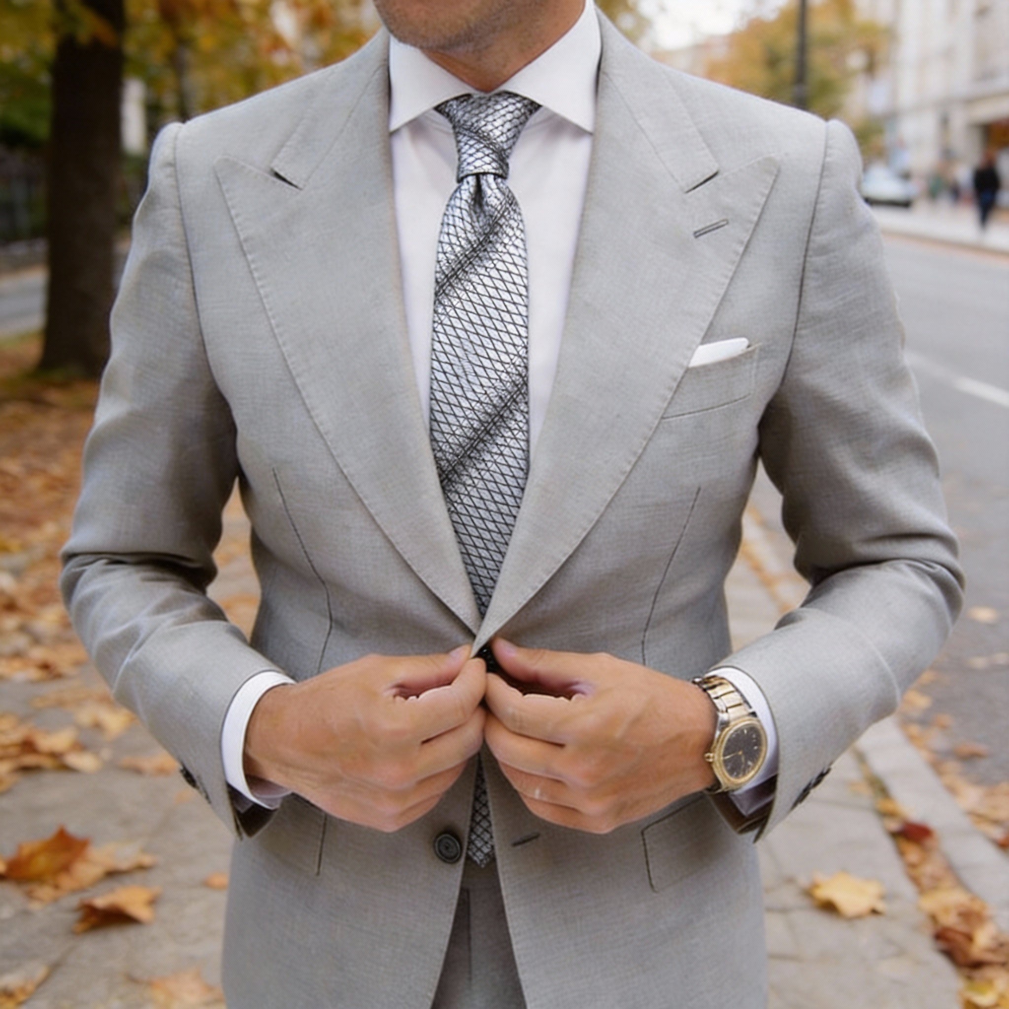 Gray With Black Grid Necktie