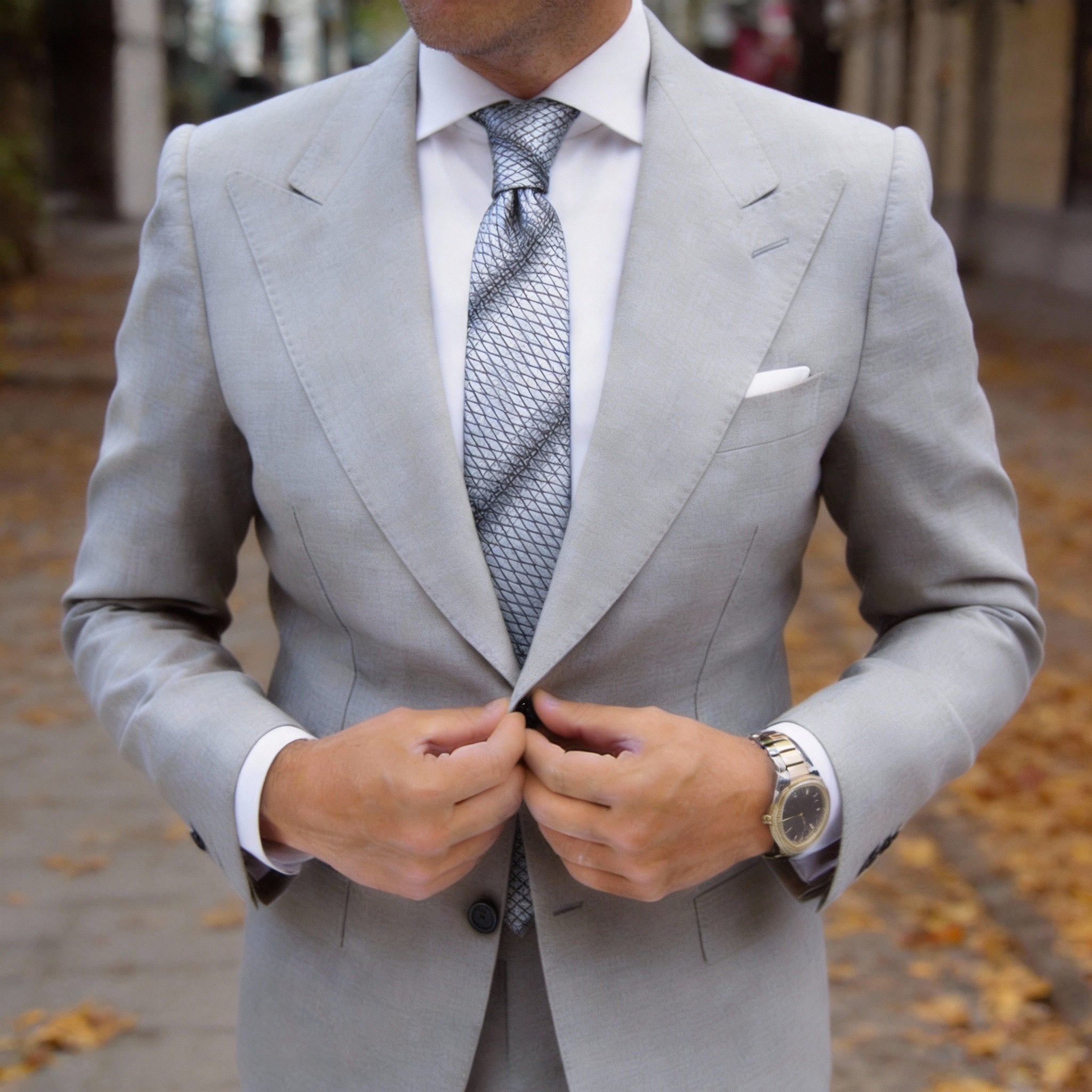 Gray With Black Grid Necktie