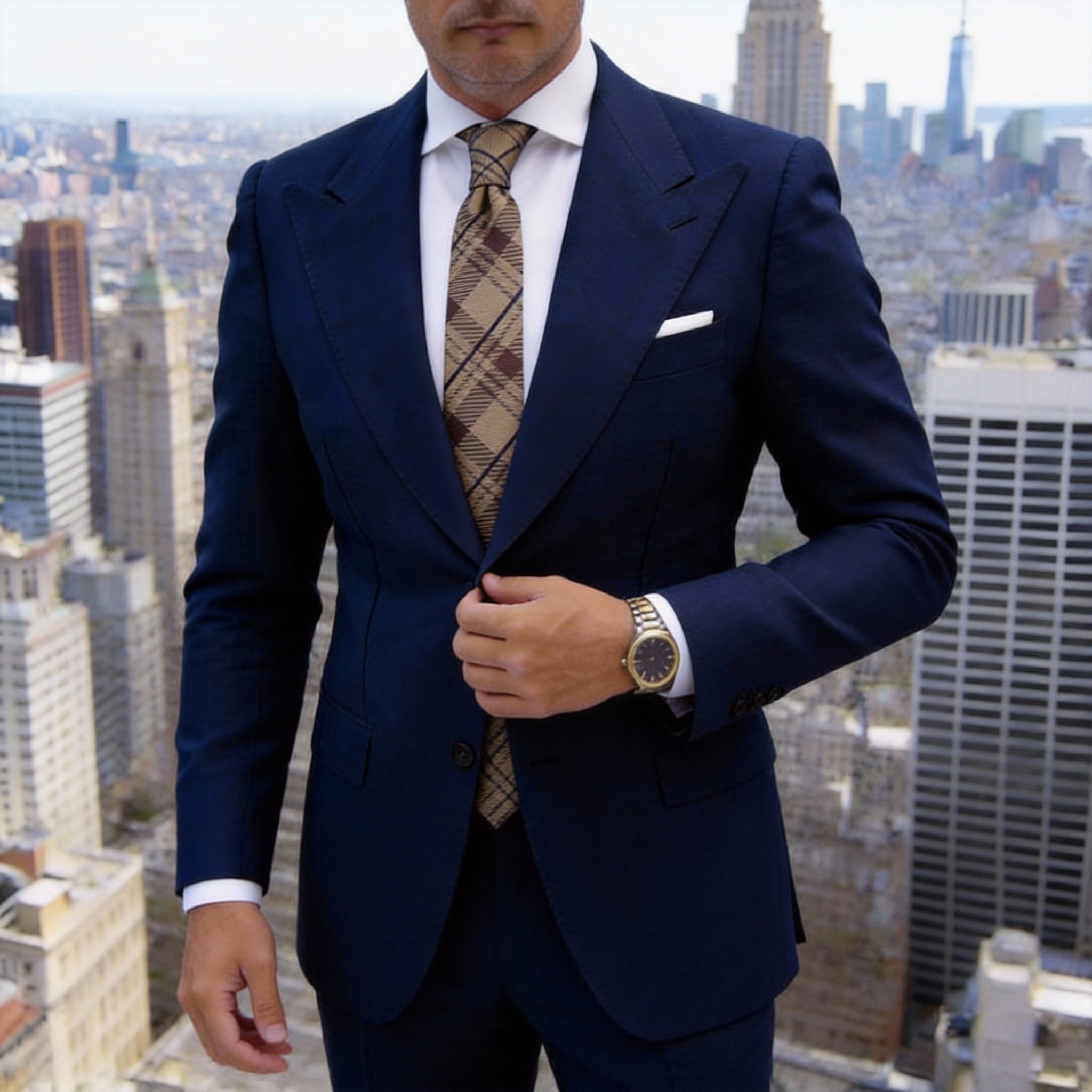 Beige With Brown Plaid Necktie