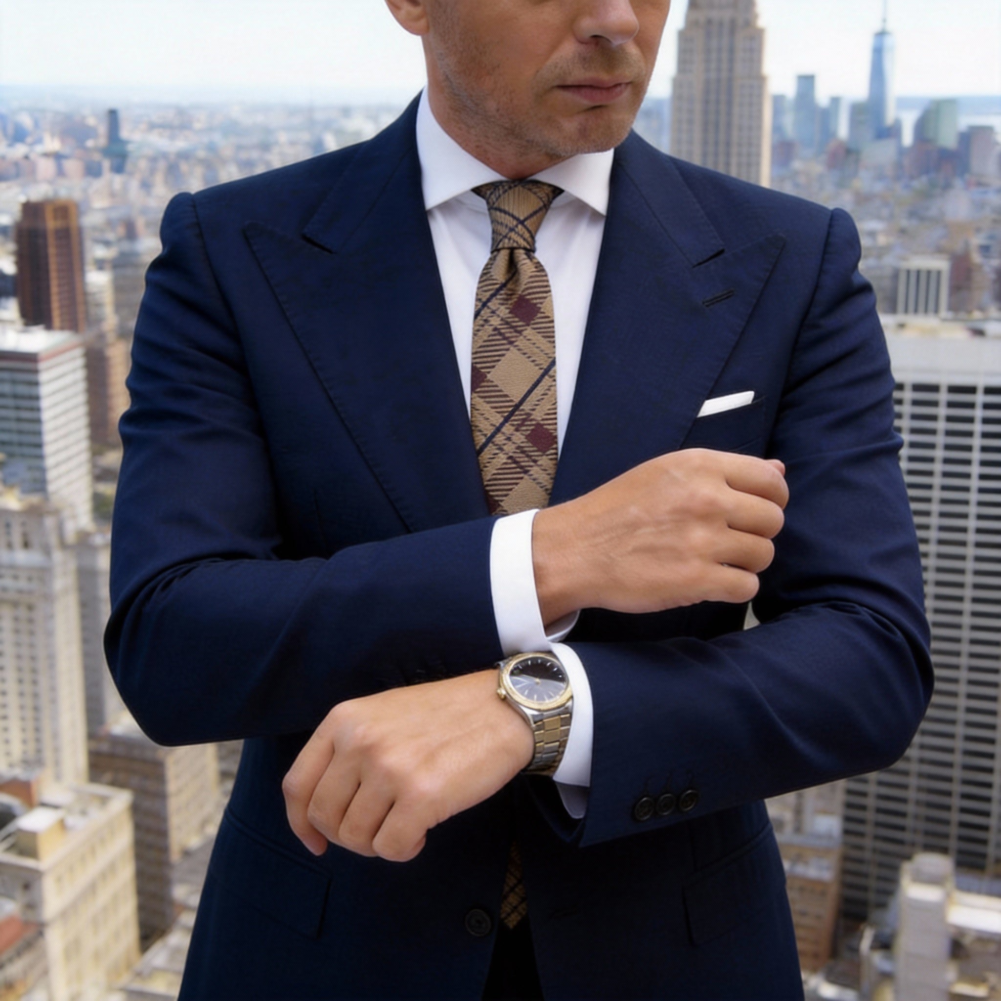 Beige With Brown Plaid Necktie