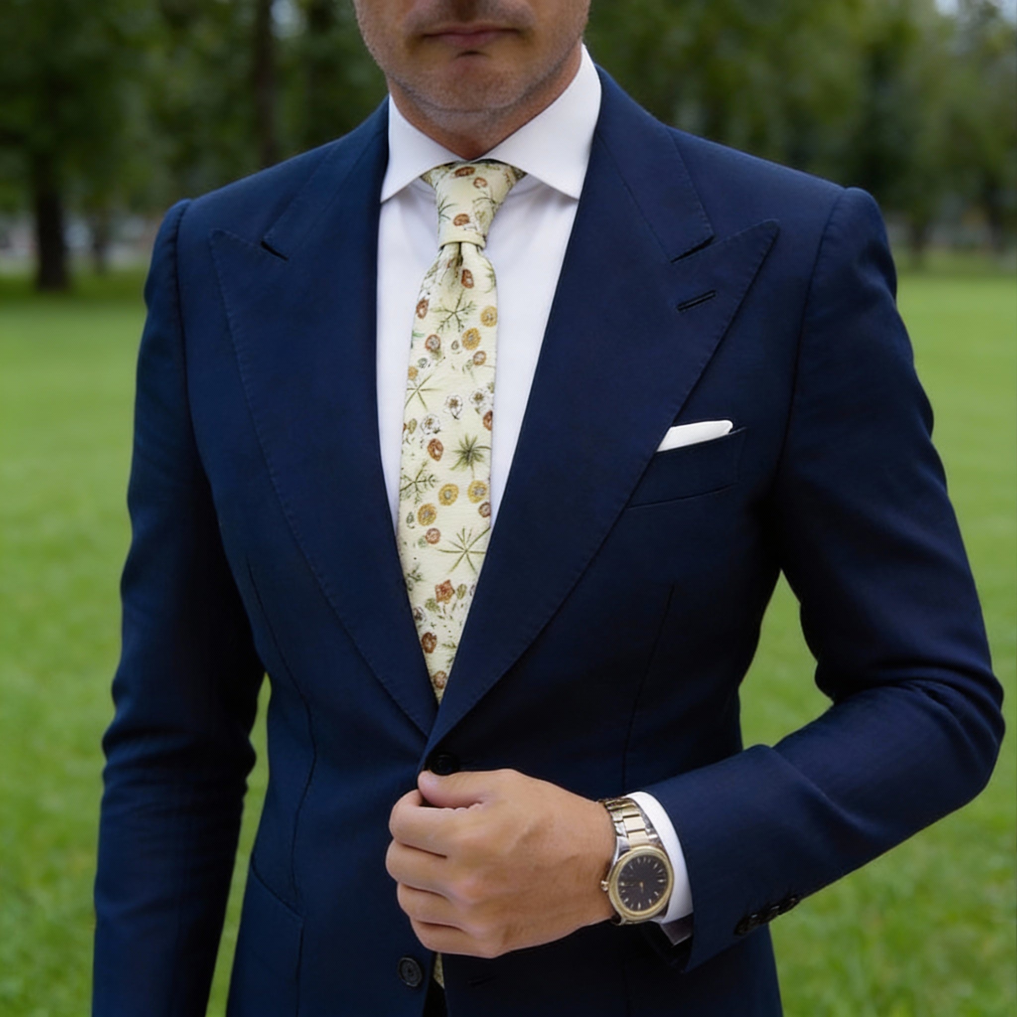 Beige With Multi-Color Floral Necktie