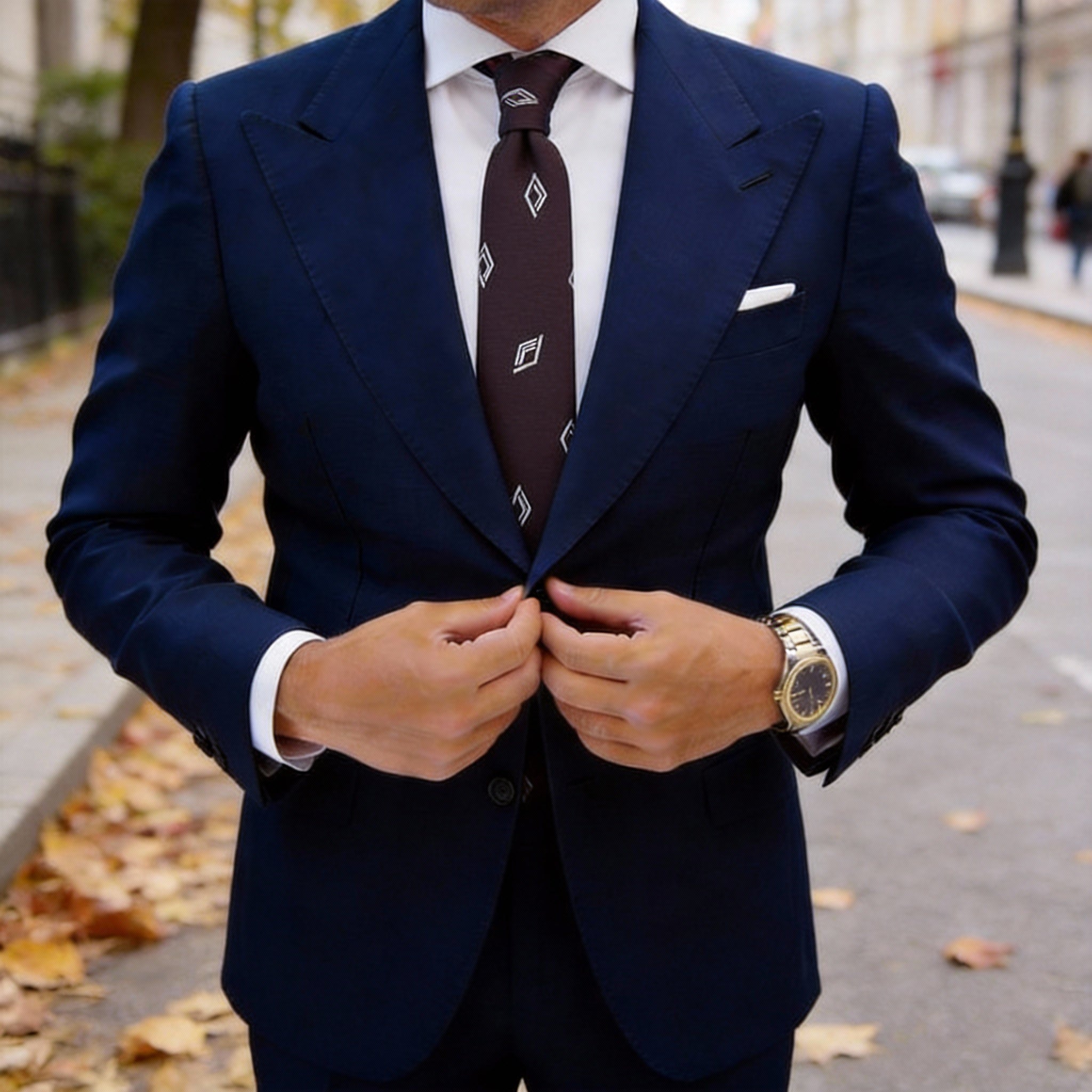 Dark Brown Necktie with White Diamonds