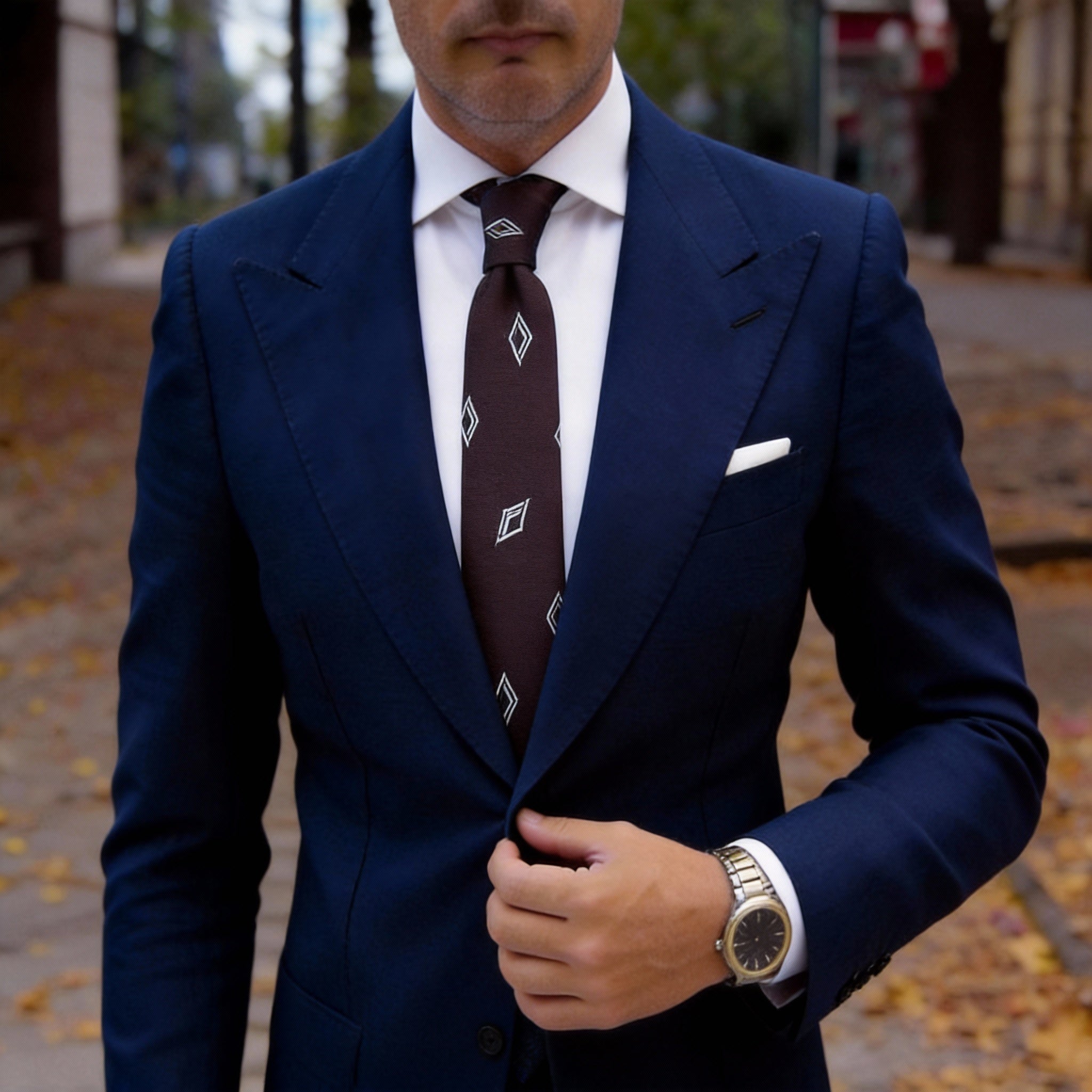 Dark Brown Necktie with White Diamonds