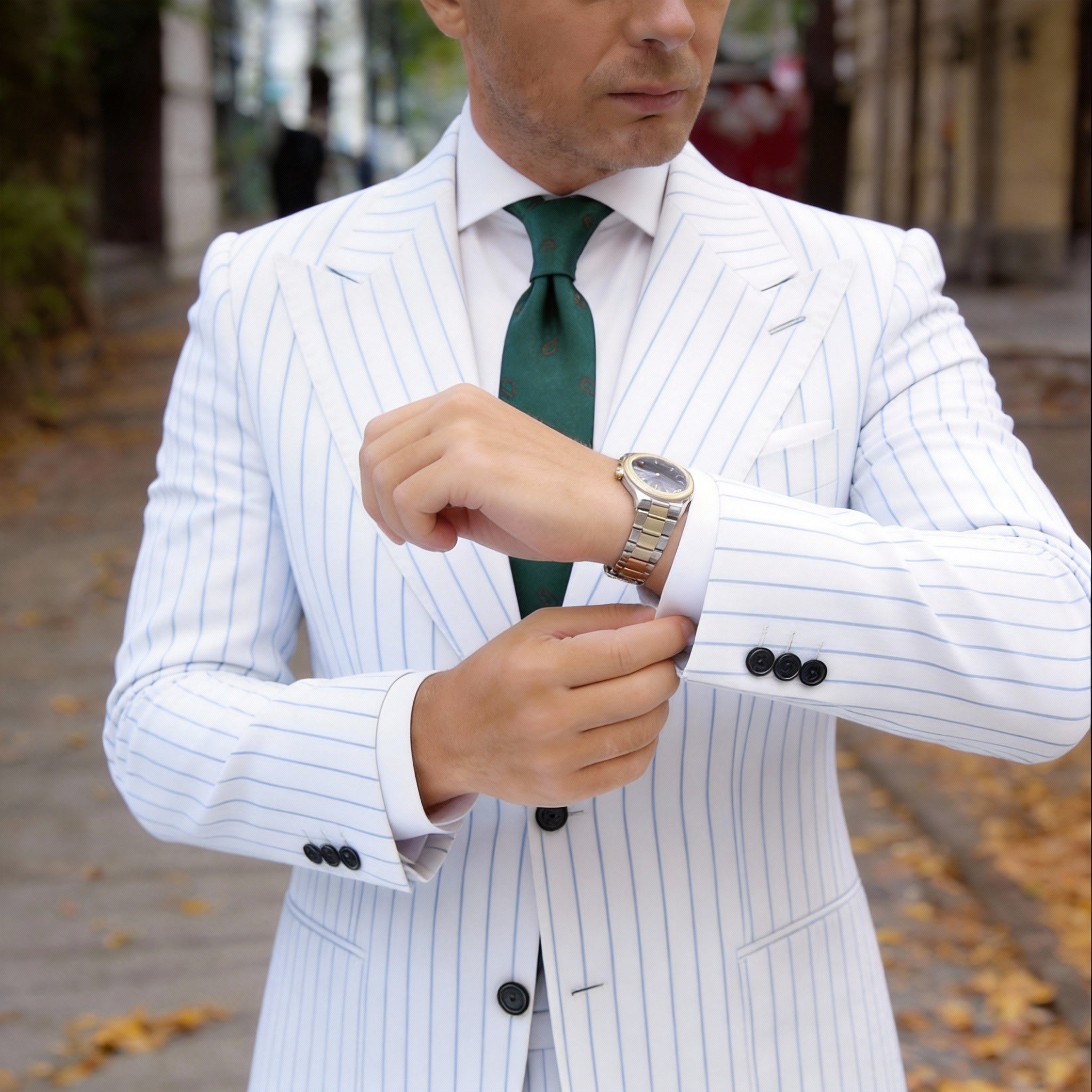 Green Necktie with Brown Paisley