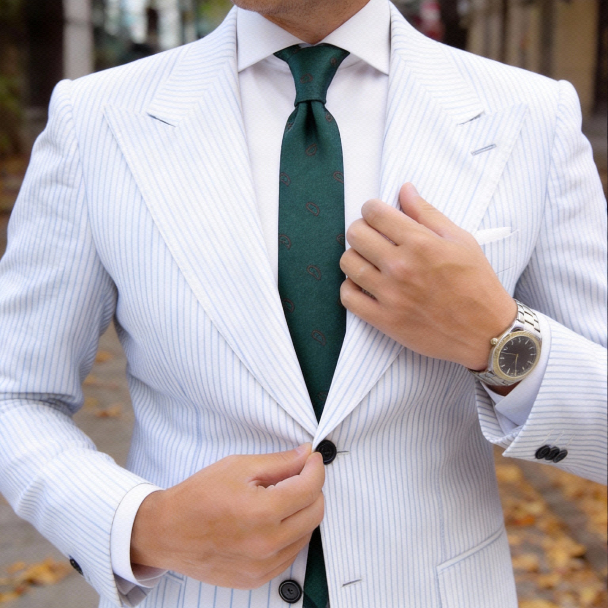 Green Necktie with Brown Paisley