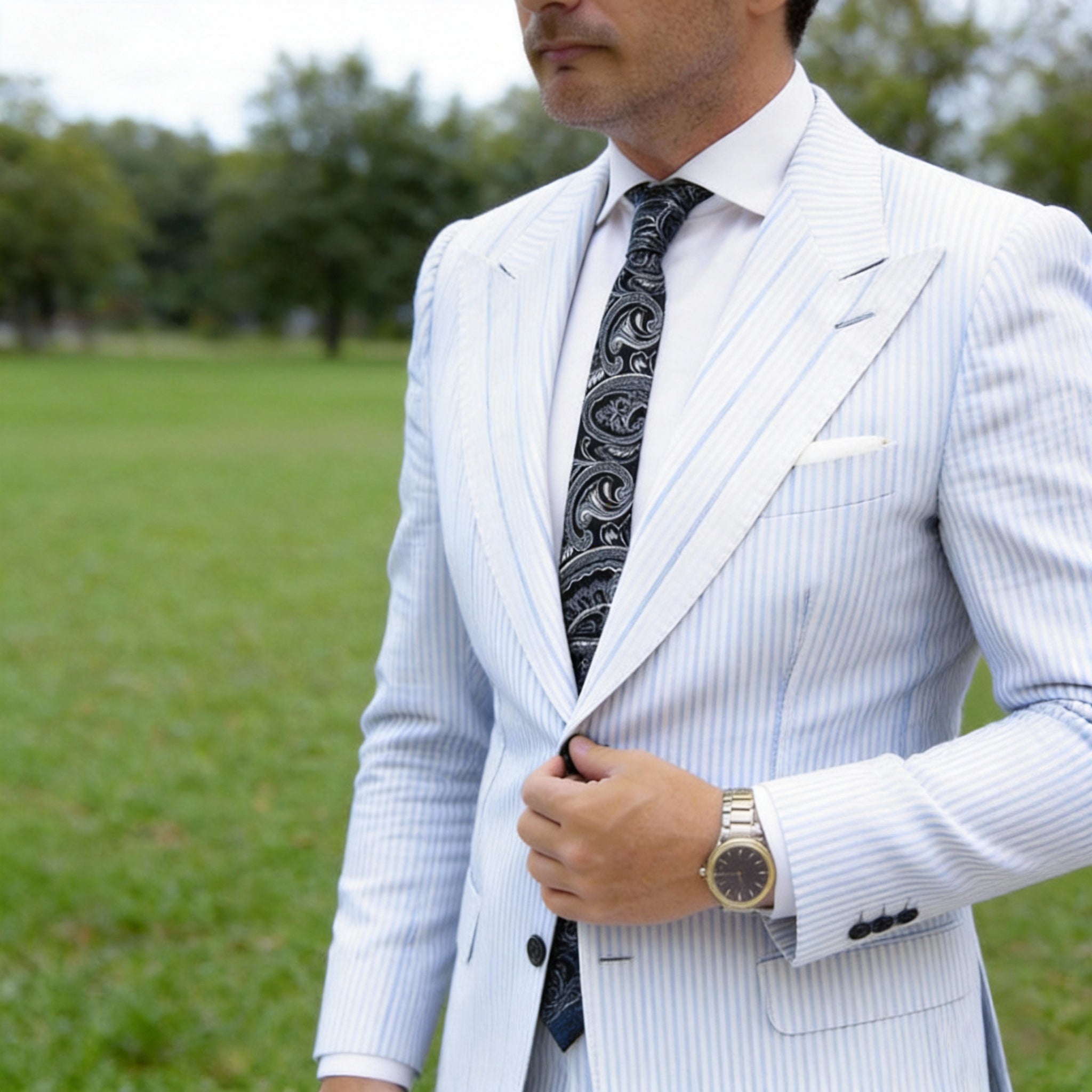 Black Necktie With Gray White Paisley