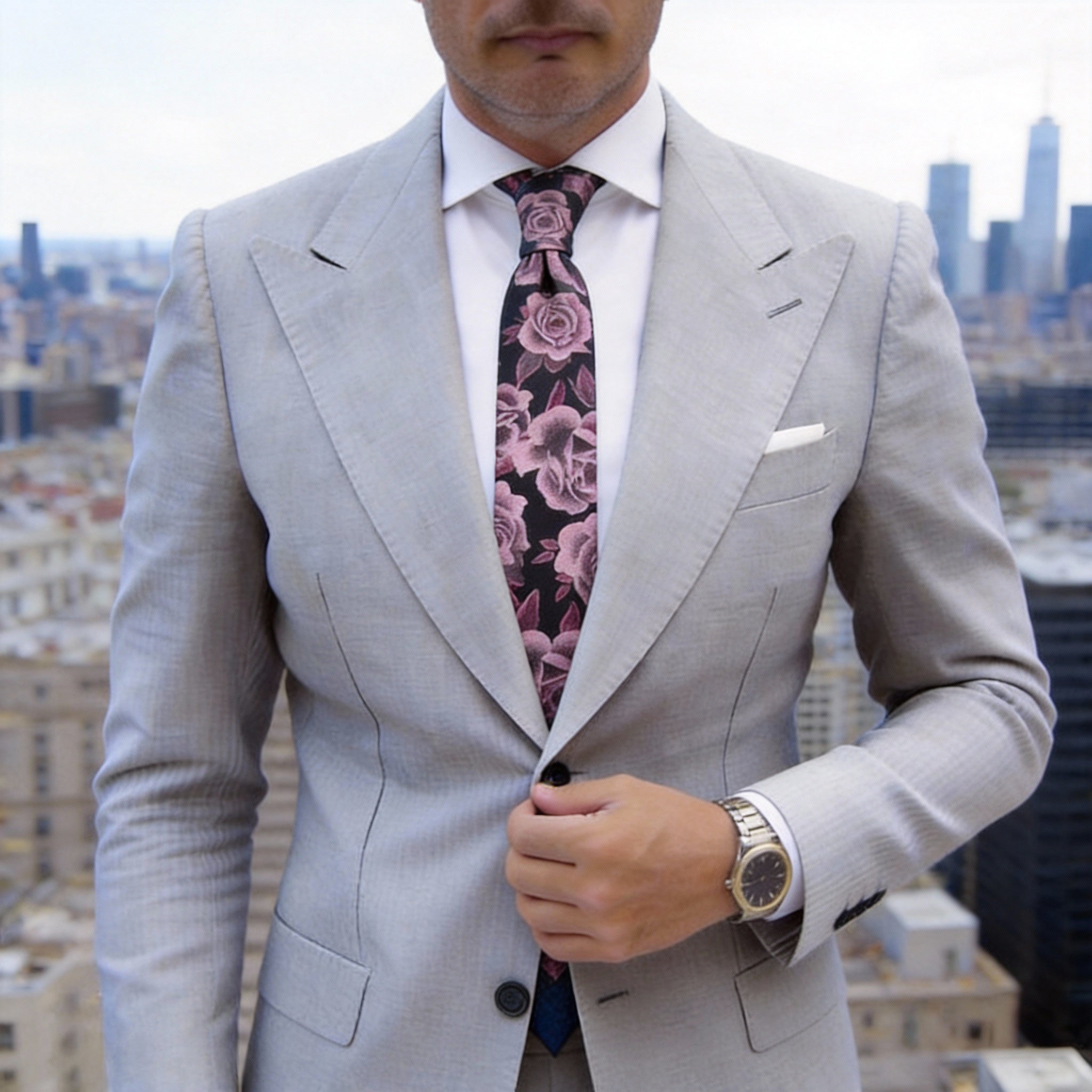 Black With Pink Rose Necktie