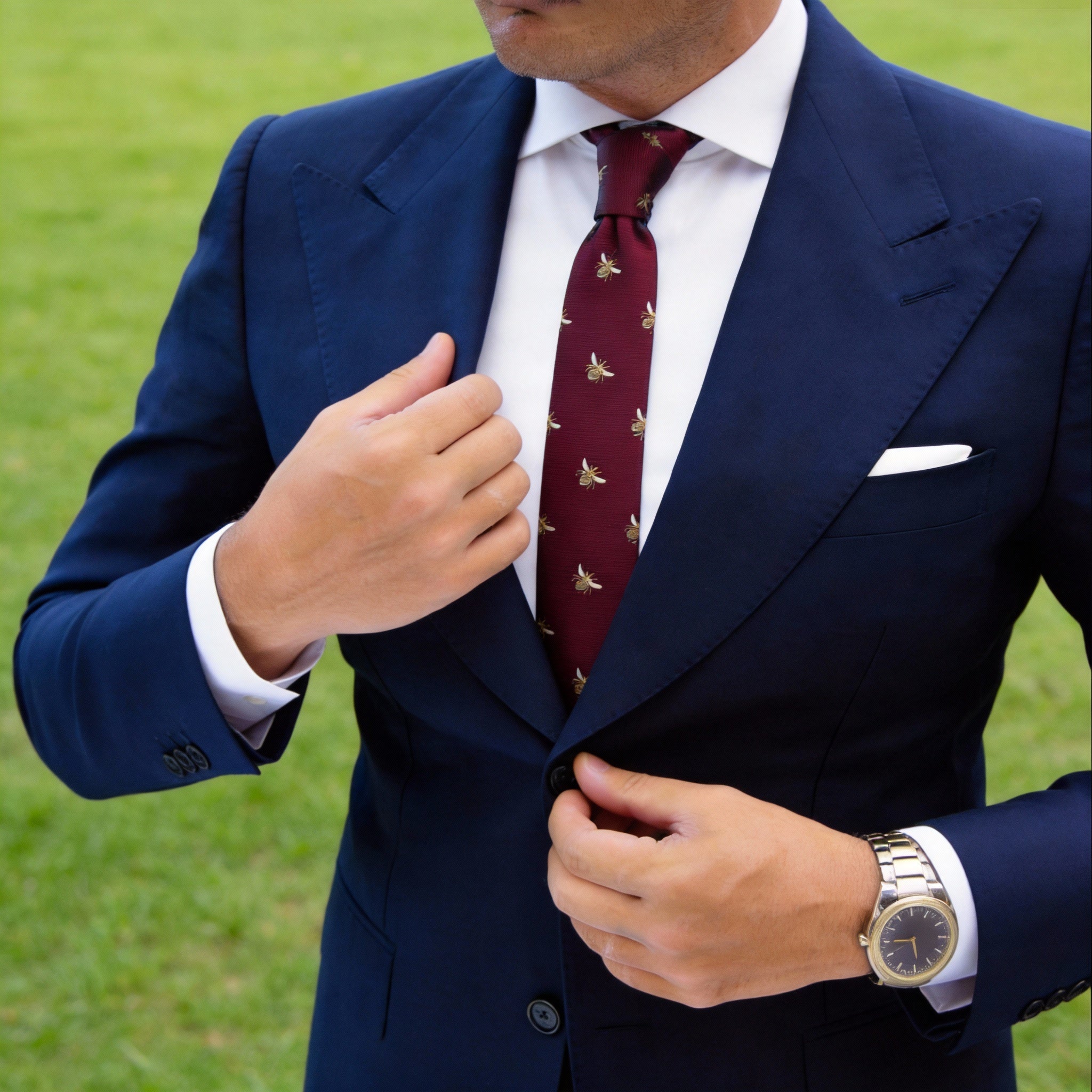 Burgundy With Gold Bee Necktie