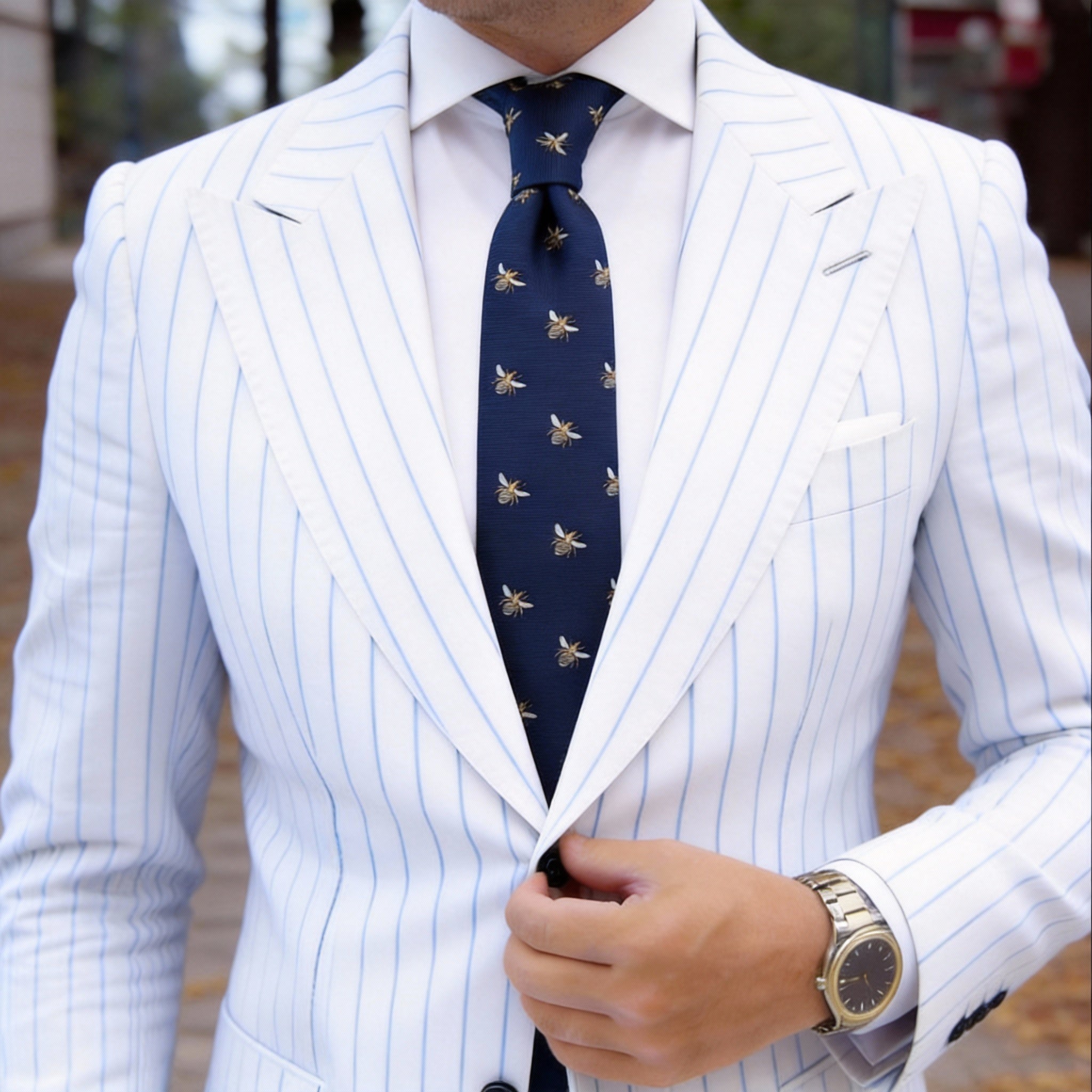 Navy Blue with Golden Bee Necktie