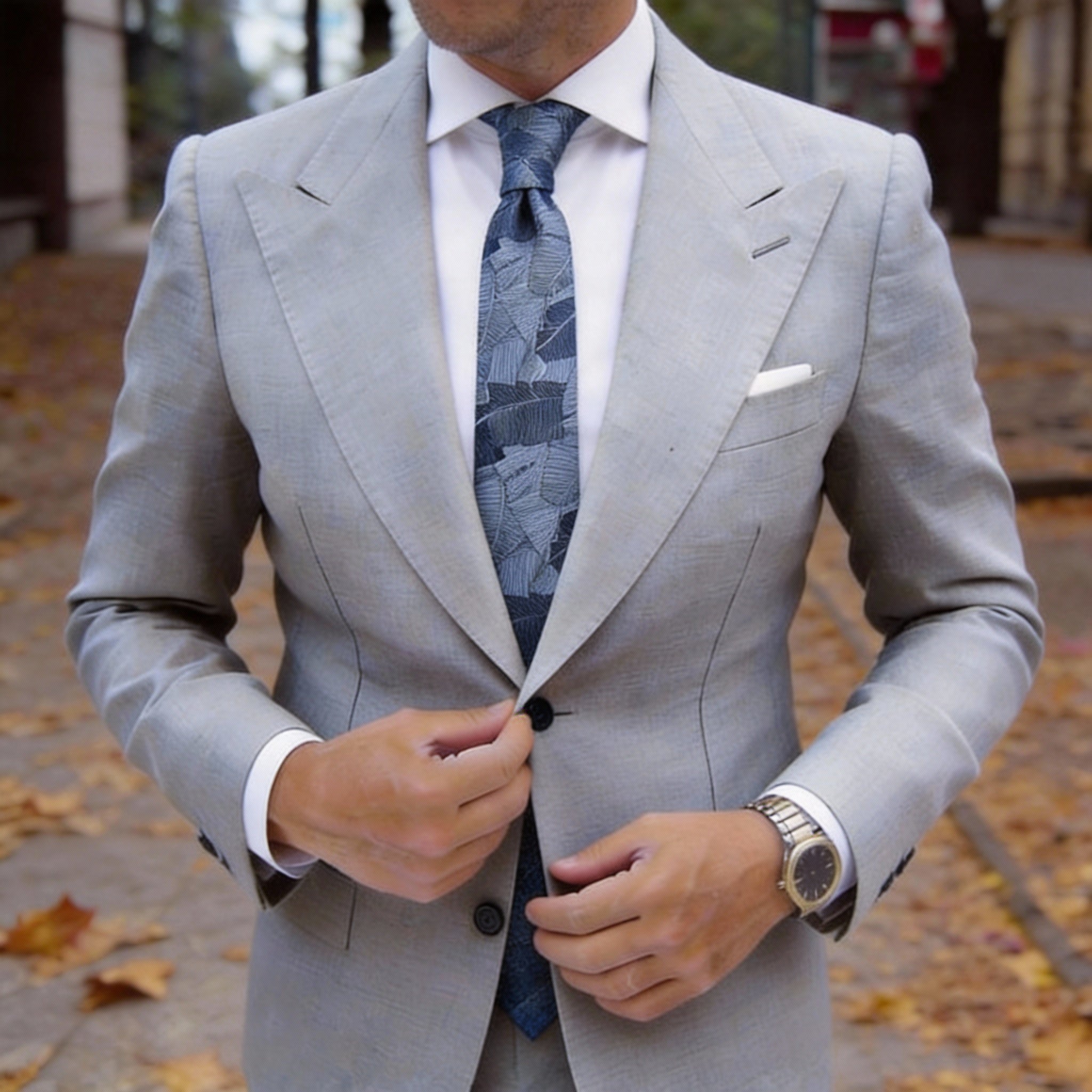 Light Blue with Dark Blue Leaf Necktie
