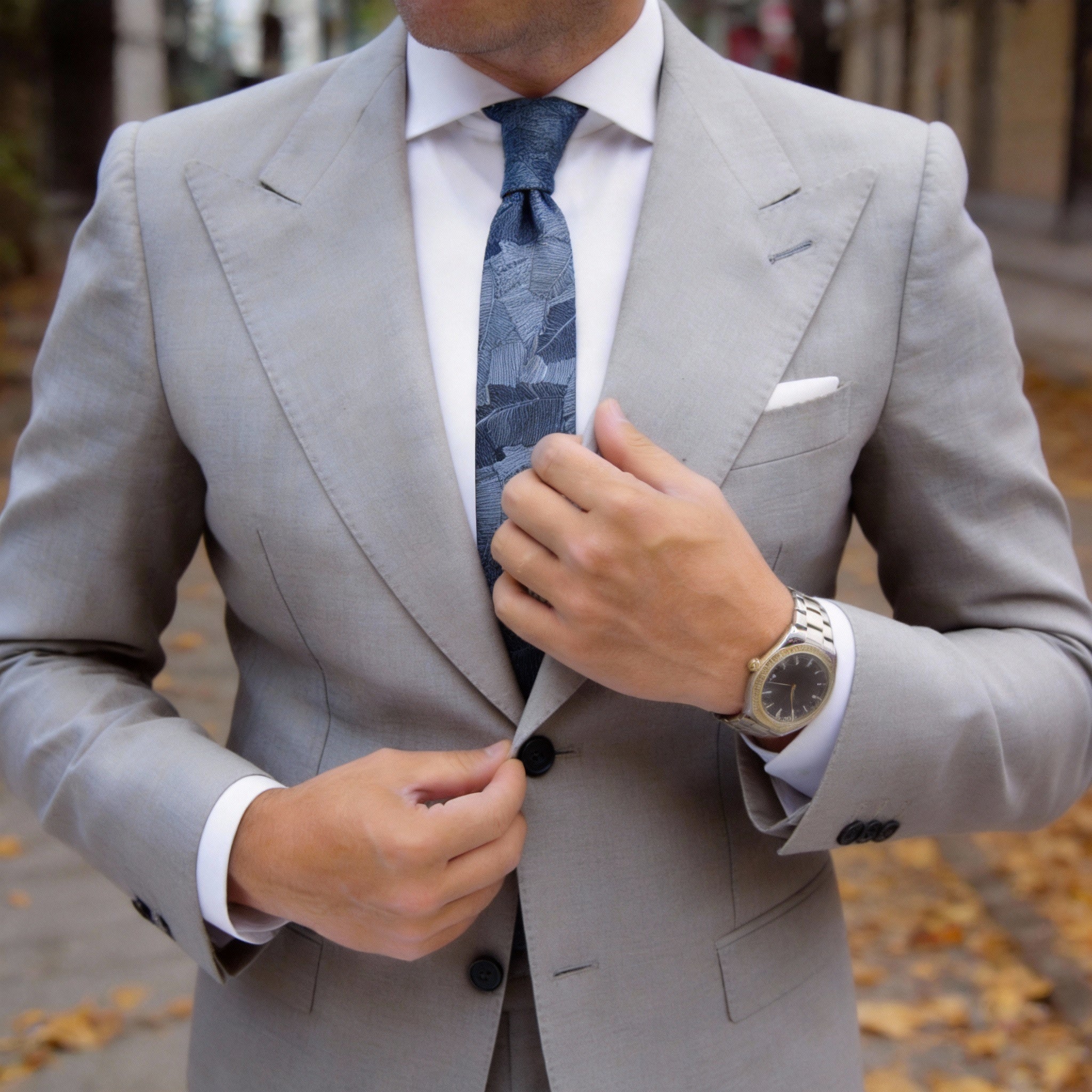 Light Blue with Dark Blue Leaf Necktie
