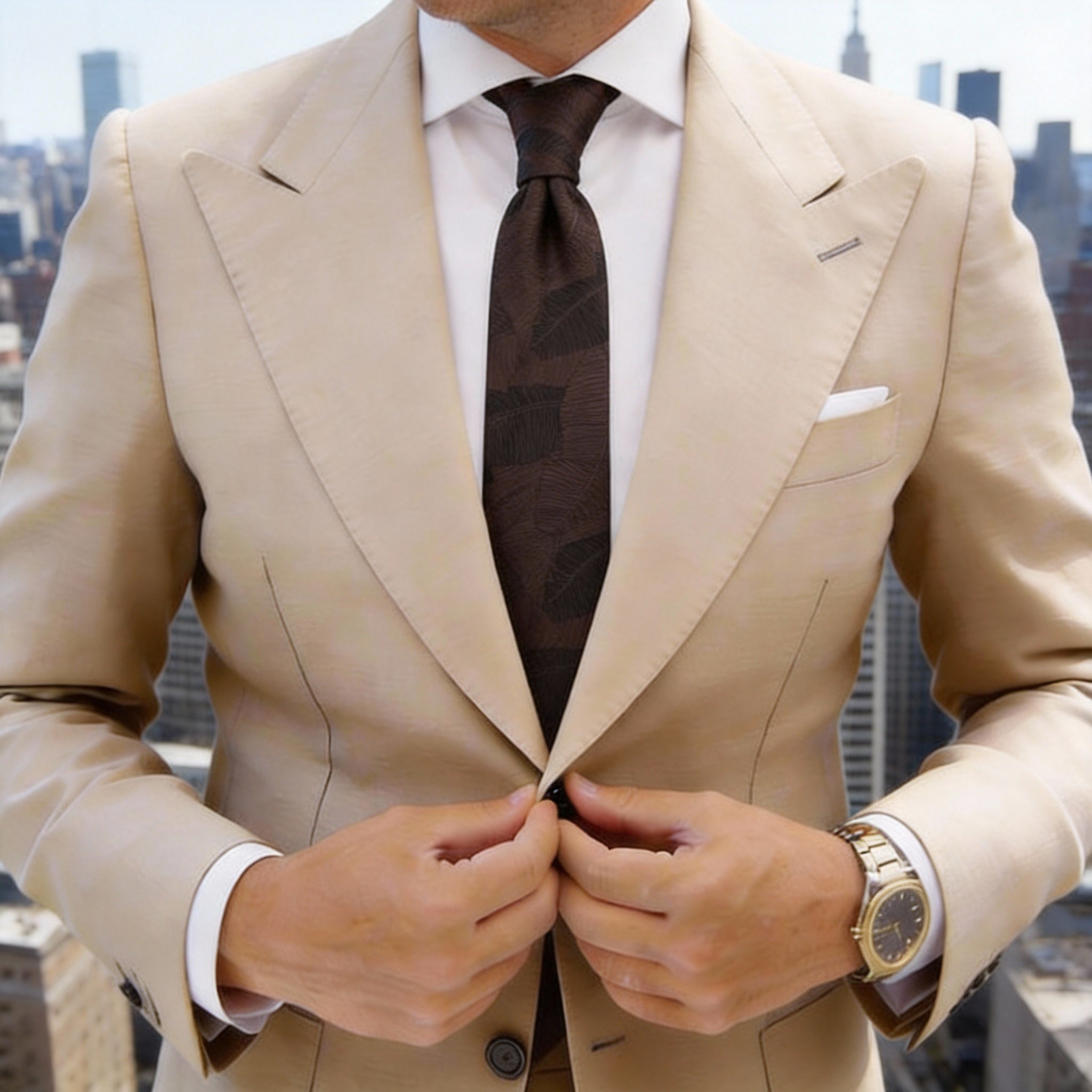 Brown With Black Abstract Leaf Necktie