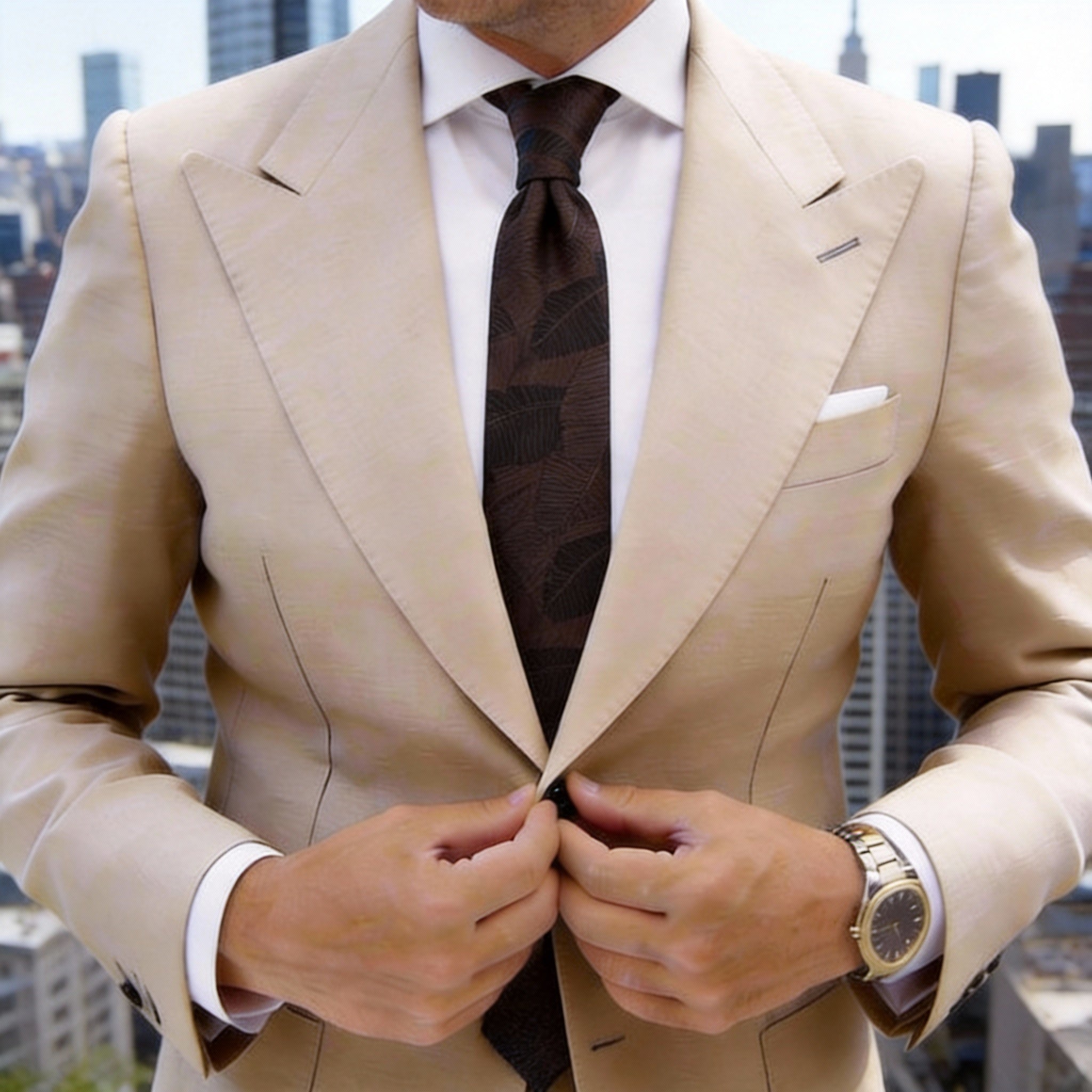 Brown With Black Abstract Leaf Necktie