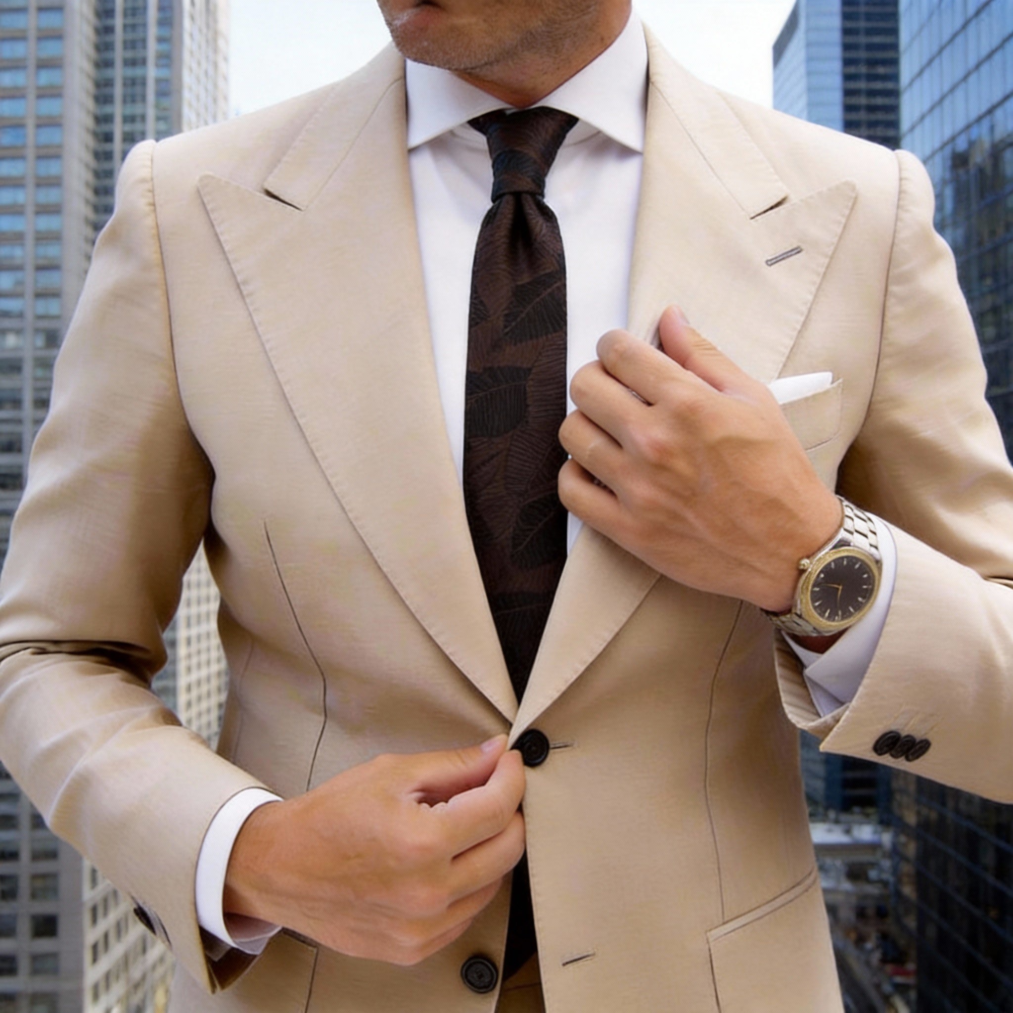 Brown With Black Abstract Leaf Necktie