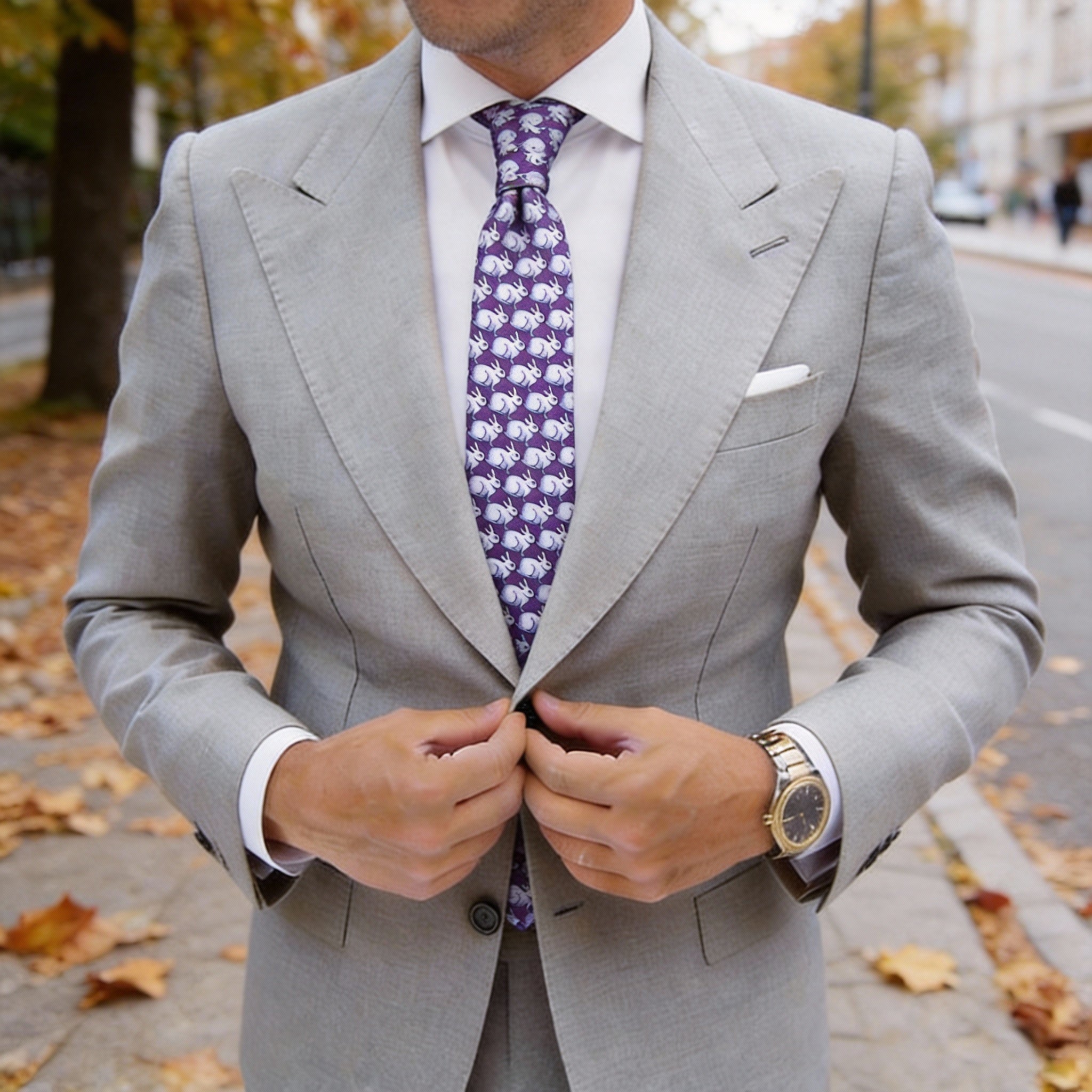 Purple With White Rabbits Necktie