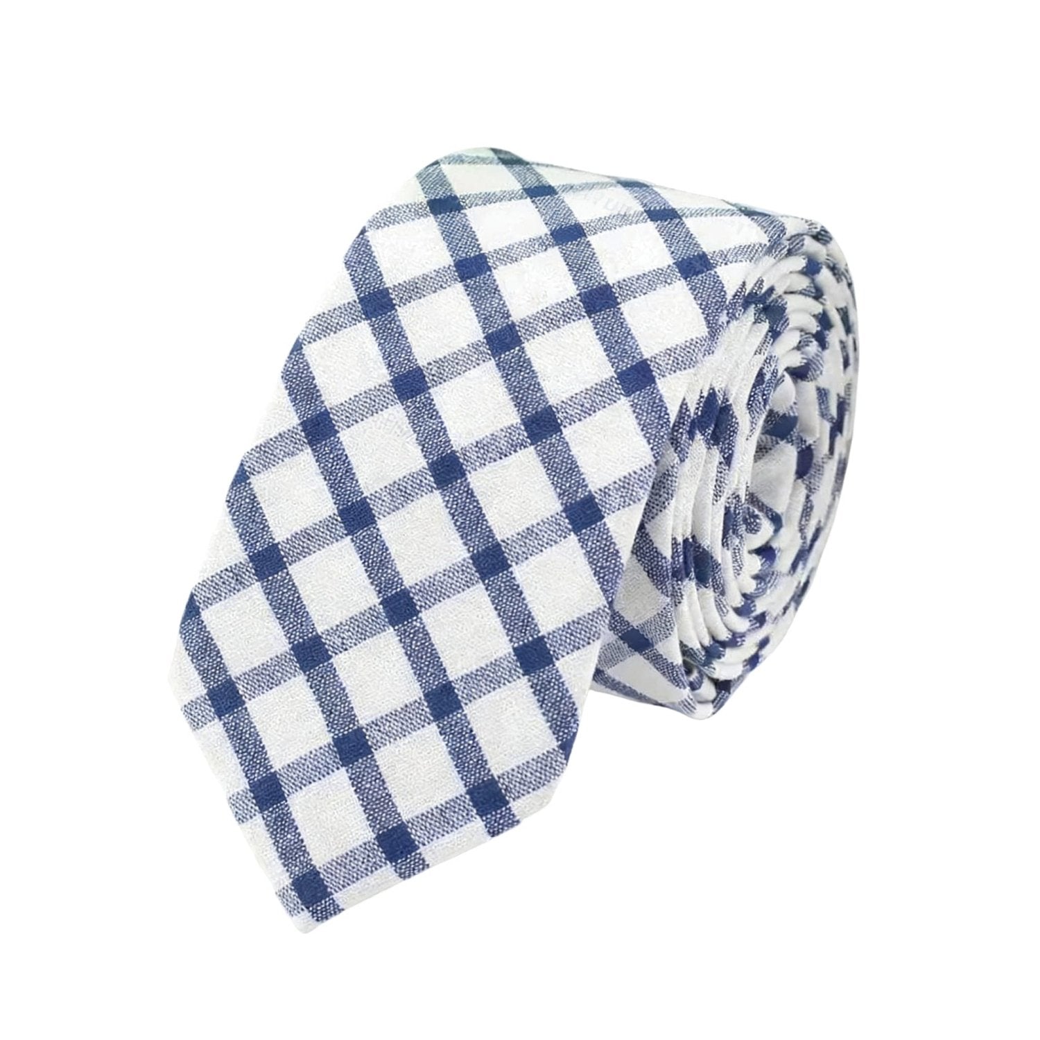 White With Blue Checkered Necktie