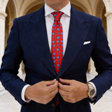 Red With Blue Fish Shell Necktie
