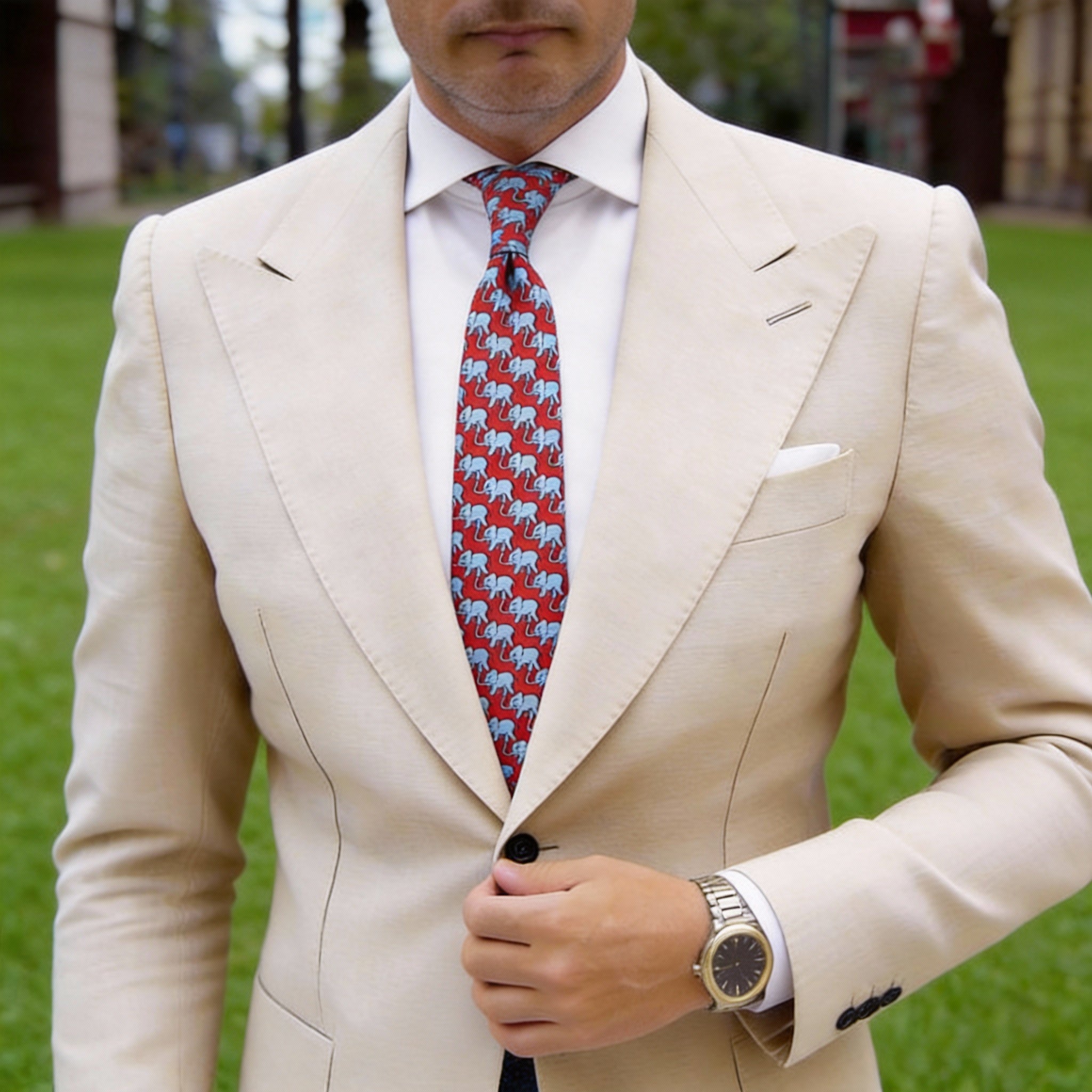 Red Necktie With Blue Elephants