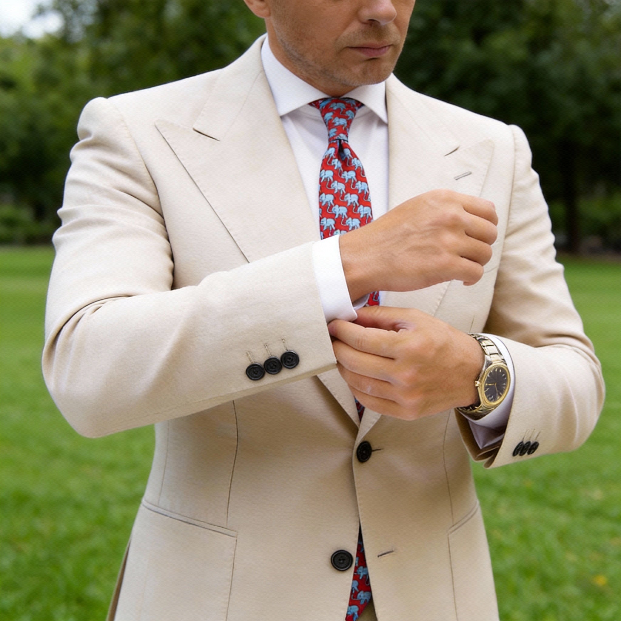 Red Necktie With Blue Elephants