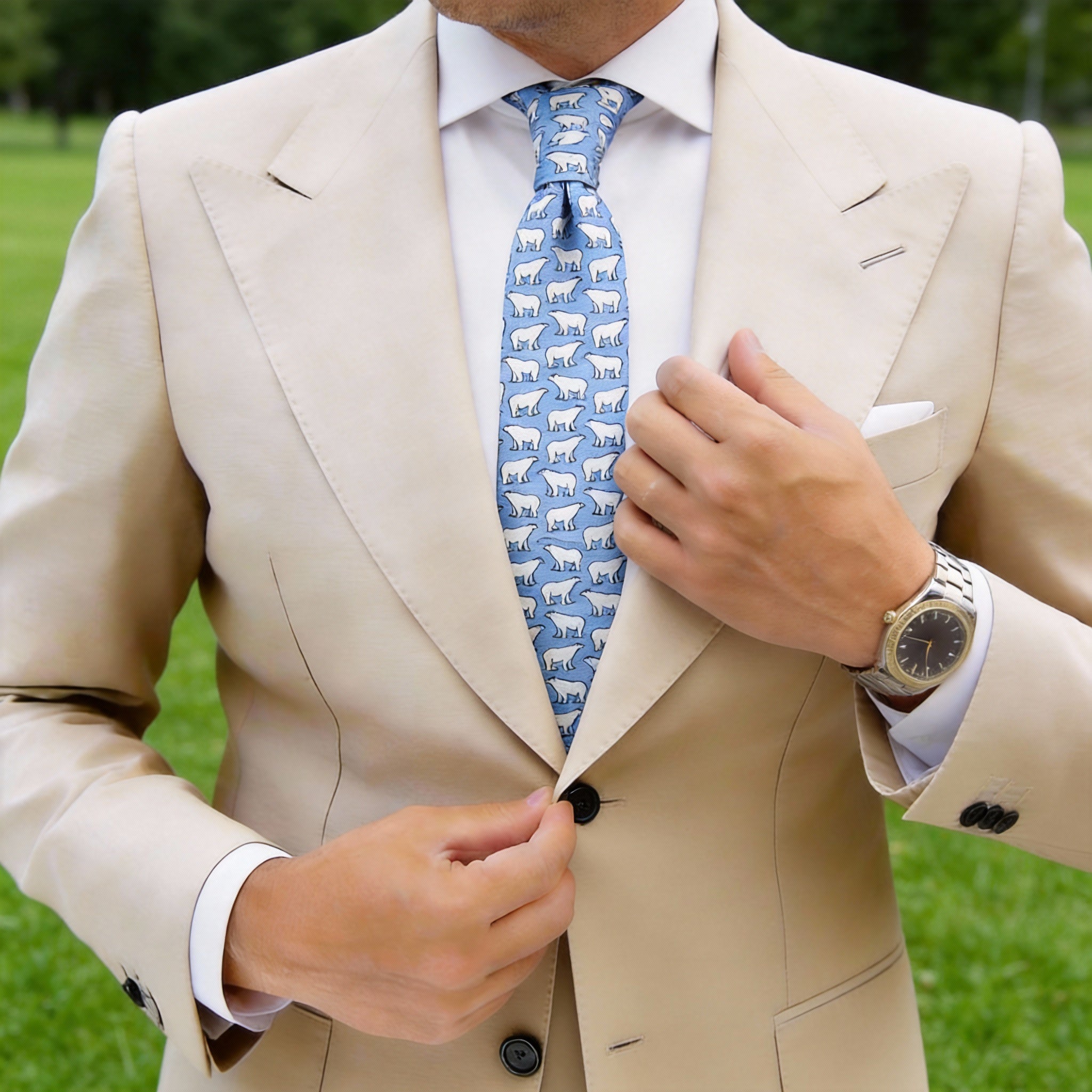 Light Blue with White Polar Bear Necktie