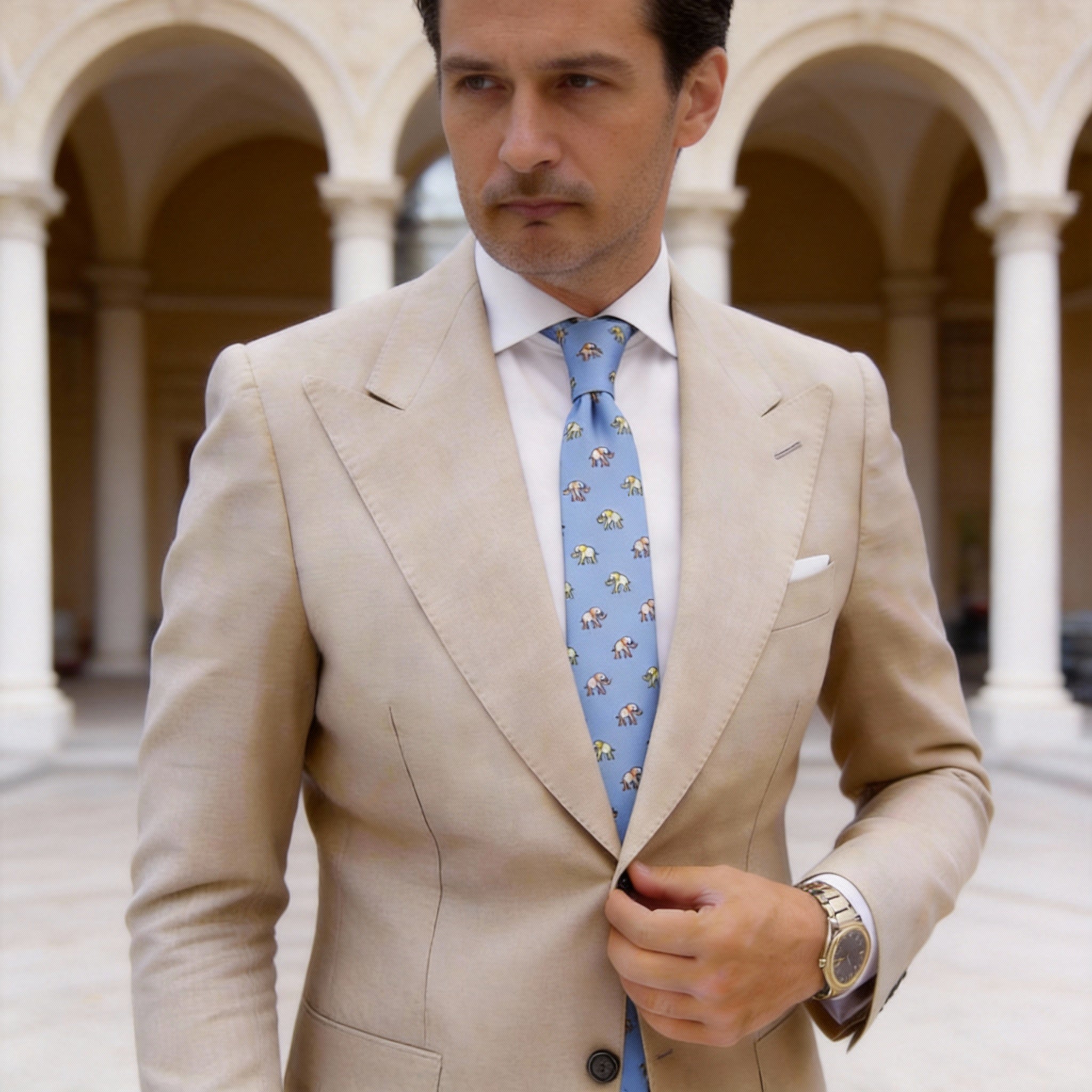 Blue With Yellow Orange Elephant Necktie