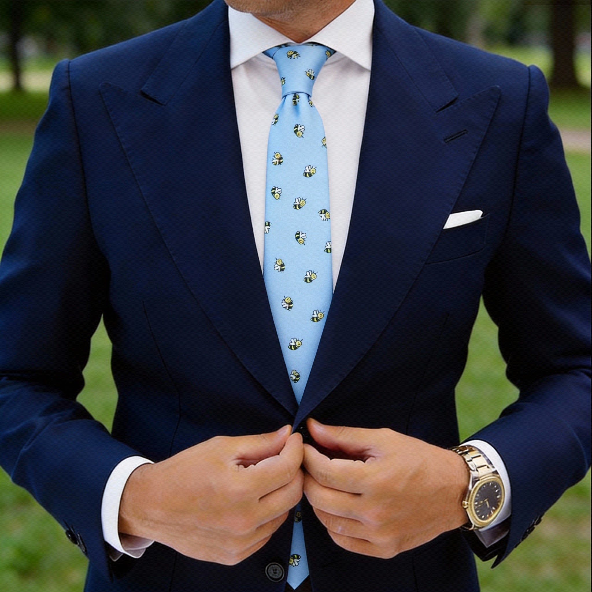 Light Blue With Yellow Bee Necktie