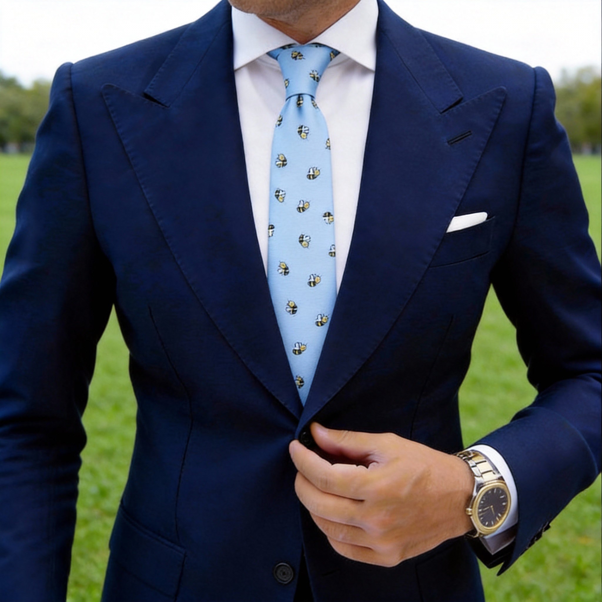 Light Blue With Yellow Bee Necktie