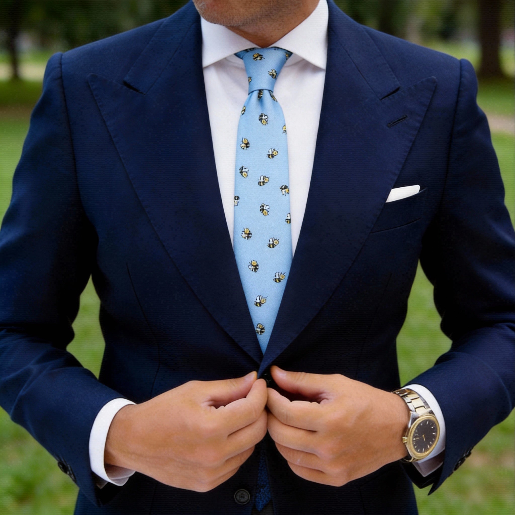 Light Blue With Yellow Bee Necktie