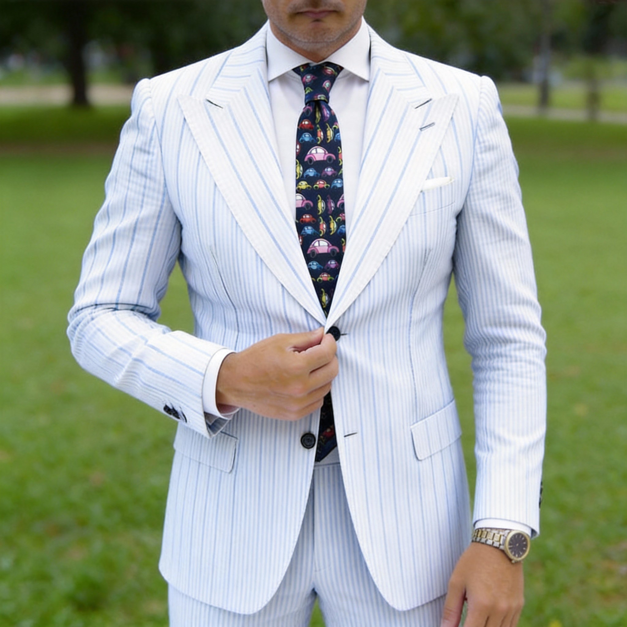 Navy Blue With Colorful Cartoon Cars Necktie