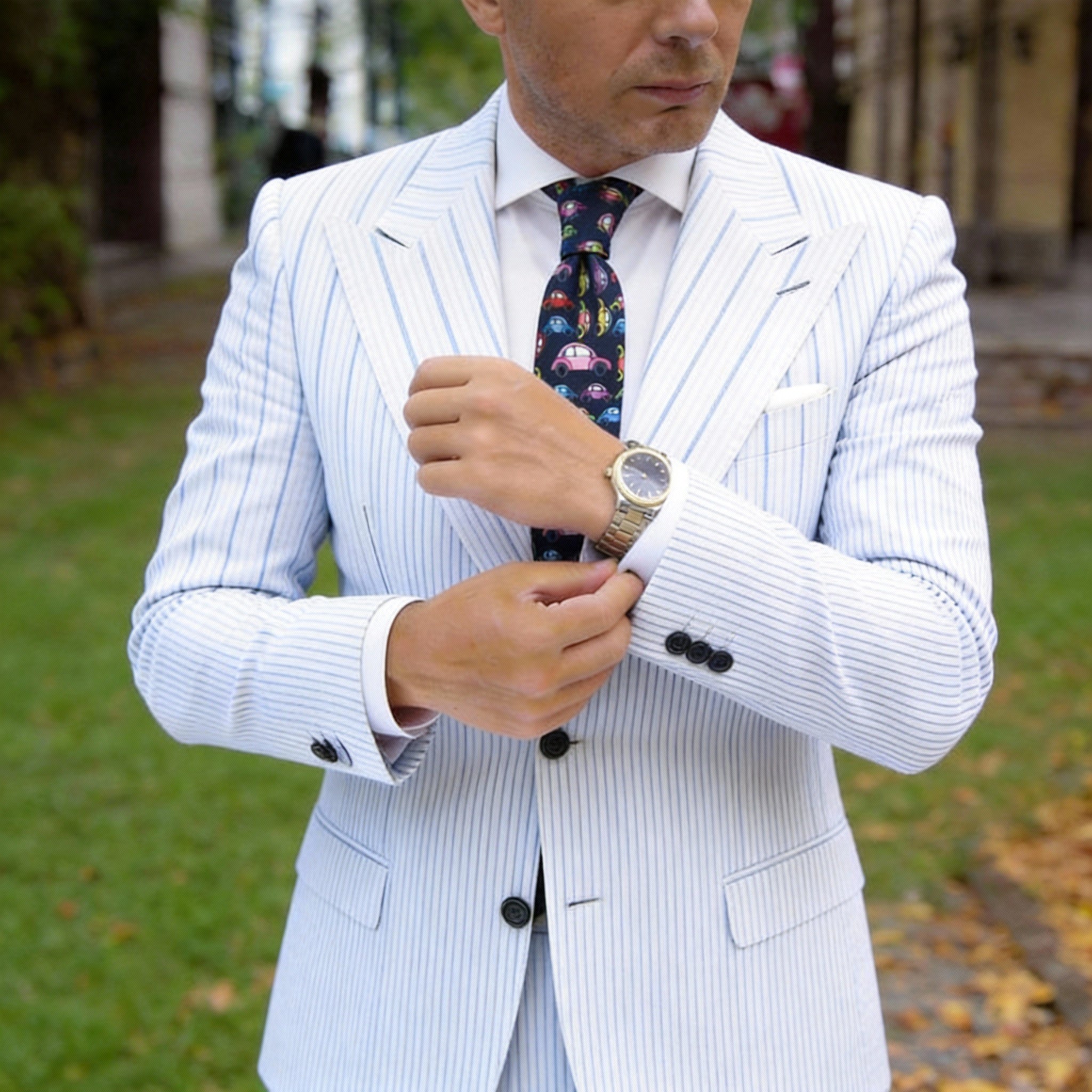 Navy Blue With Colorful Cartoon Cars Necktie