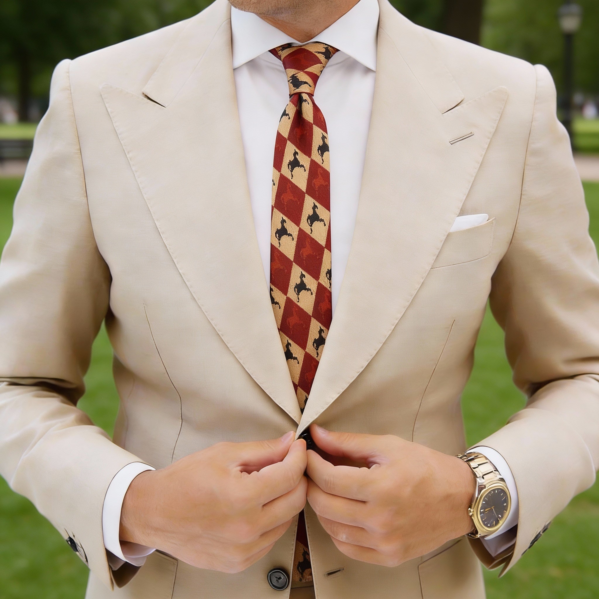 Brown With Black Horse Checkerboard Necktie