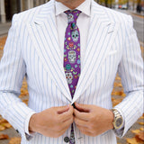 Purple With White Skull & Flower Necktie