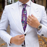 Purple With White Skull & Flower Necktie