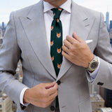Dark Green With Orange Fox Head Necktie