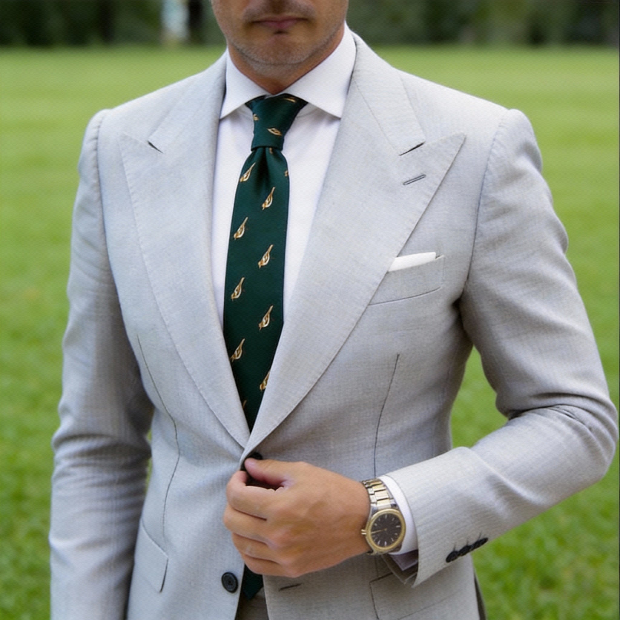 Dark Green With Golden Bird Necktie